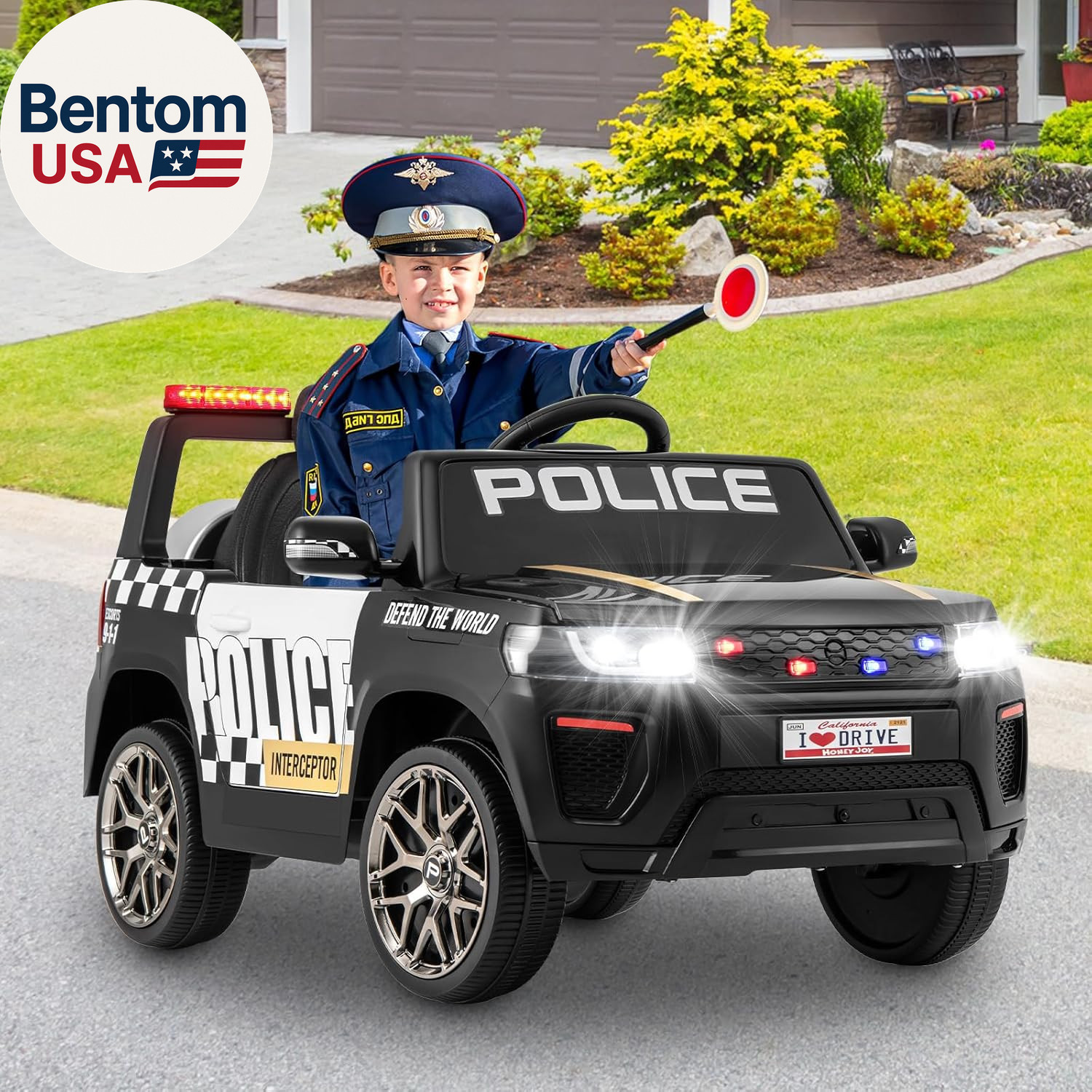Police Car Ride On, 12V Battery Powered Ride on Car with Remote Control, Siren &