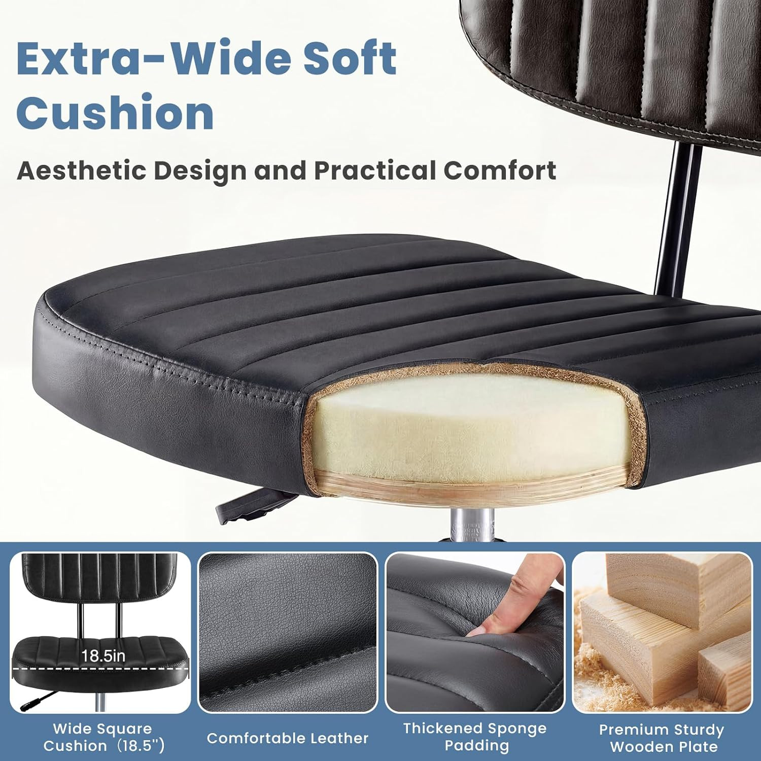 Armless Drafting Chair, Low Back Office Seat with Adjustable Footrest Ring for S