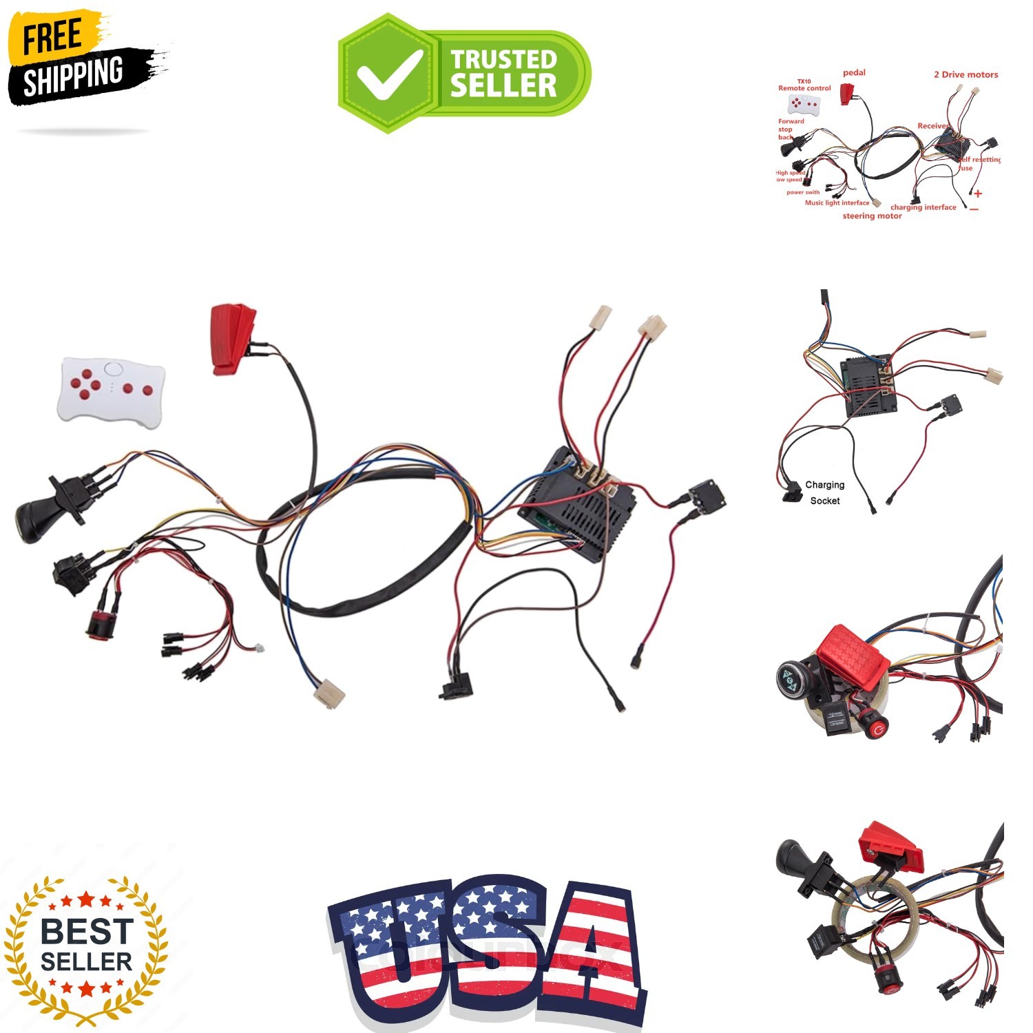 12 Volt Children Electric Car DIY Modified Wires and Switch Kit,with 2.4G Blu…