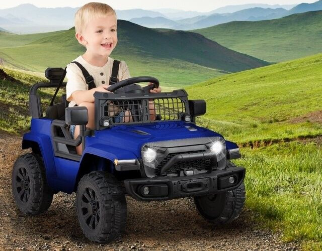 6V Kids Ride On Truck Car LED Parent Remote Control Jeep Blue Ages 3 to 5 Gift