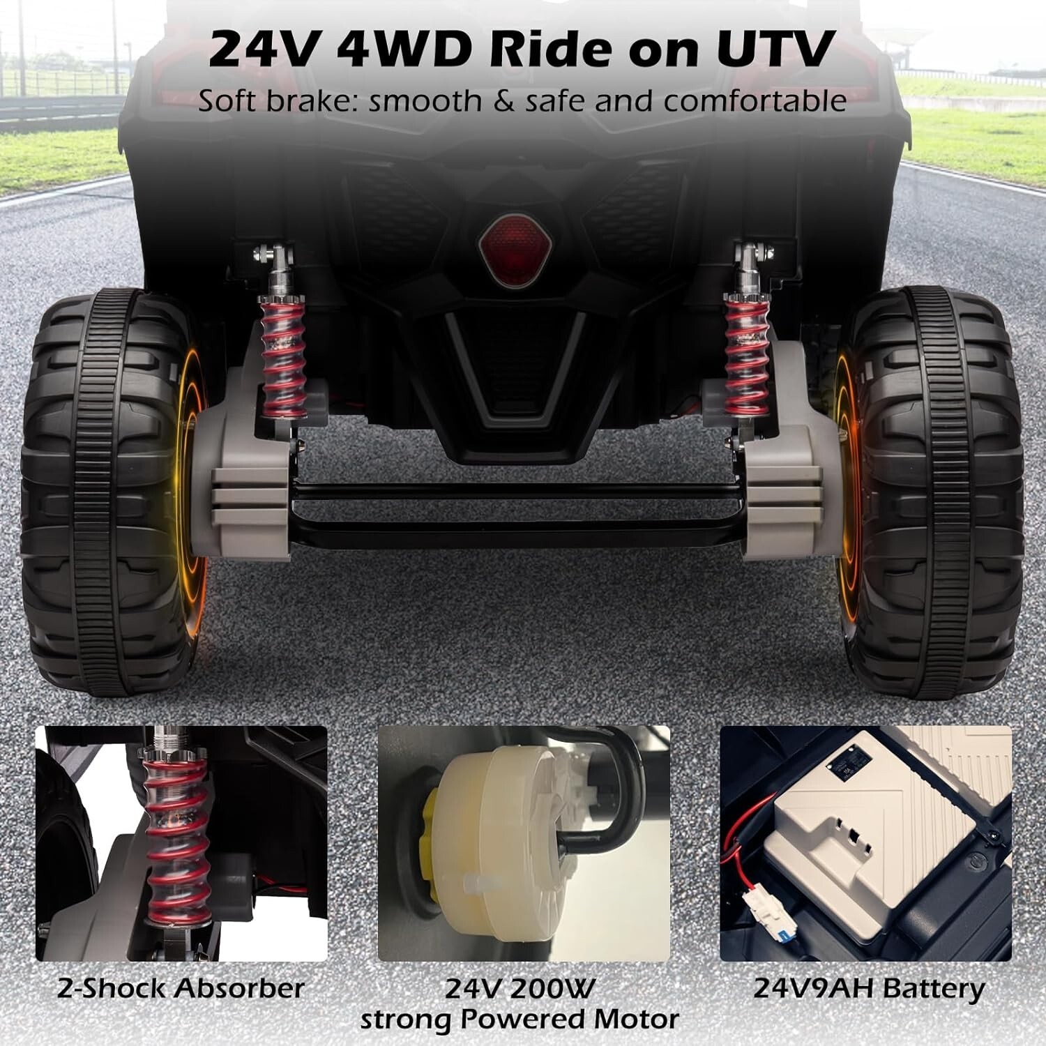 ZEOPHOL 24V Kids Battery Ride On UTV Truck 4WD 2-Seats 200W*4 Motor EVA Wheels