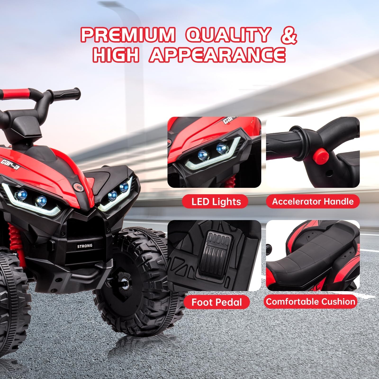 12V Kids Ride on ATV Car 4 Wheels Battery Powered Quad Toy Vehicle w/ LED Music