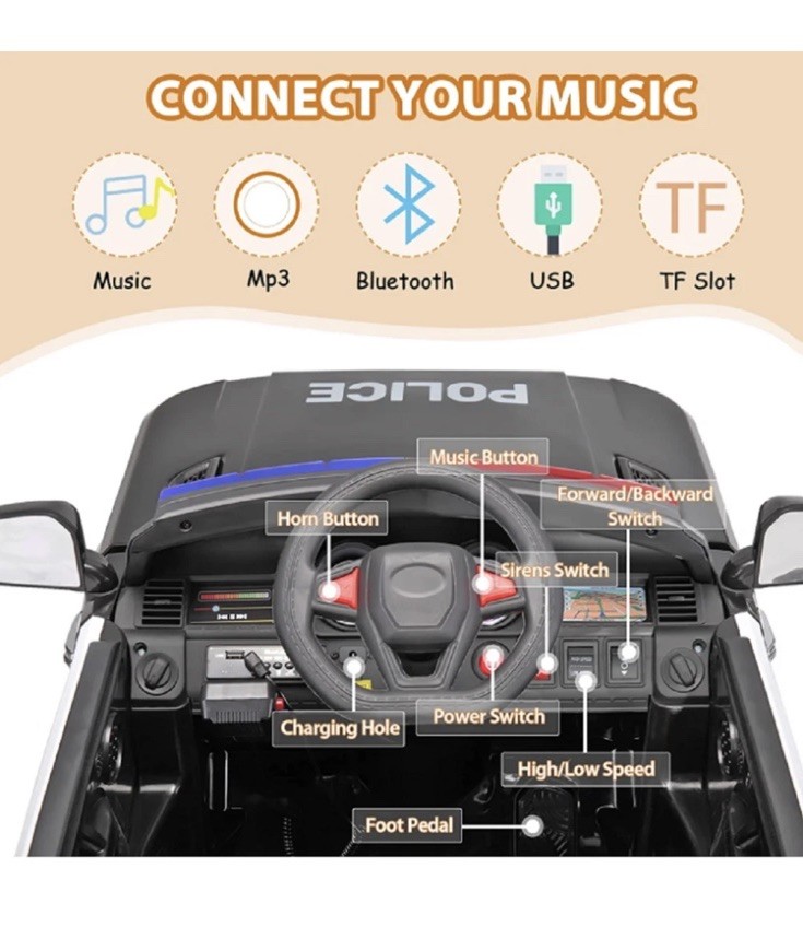 Brand New TOBBI 12V Electric Kids Ride on Police Car W/Parental Remote Control