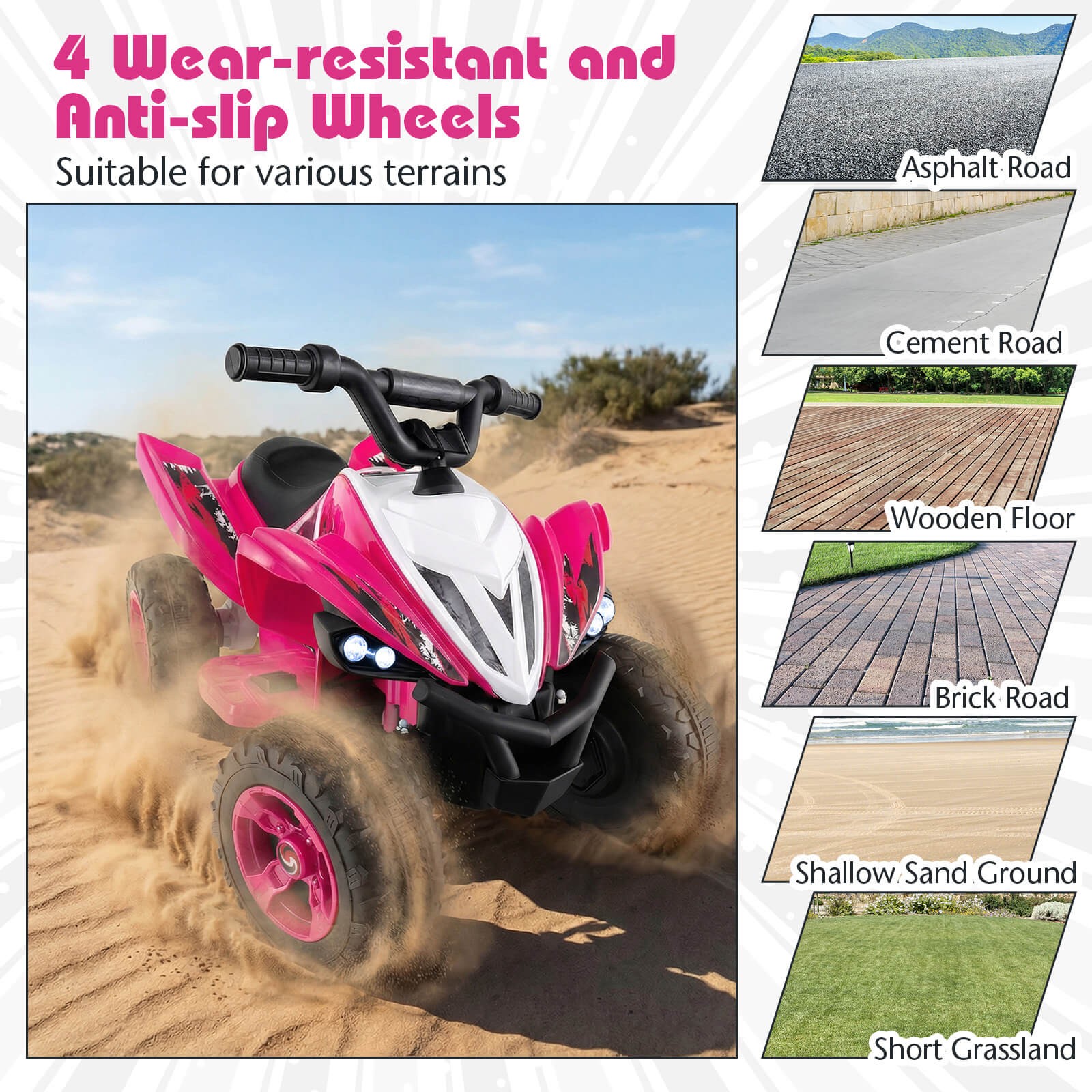 12V Quad 4 Wheeler Ride on Toy w/ Music, Light, USB Port, Wireless Connection