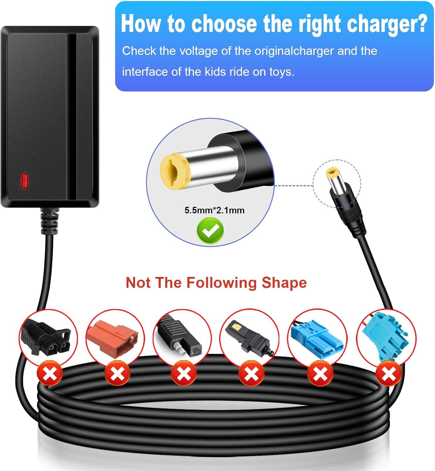 24V Charger for Kids Ride On Cars, Wrangler SUV, ATV, Jeep, Quad, 1000mA
