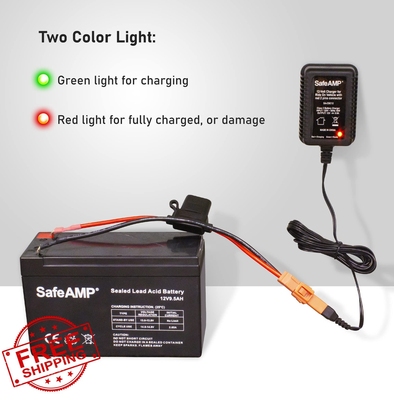 SafeAMP 12V Ride On Vehicle Charger Red 2 Pin