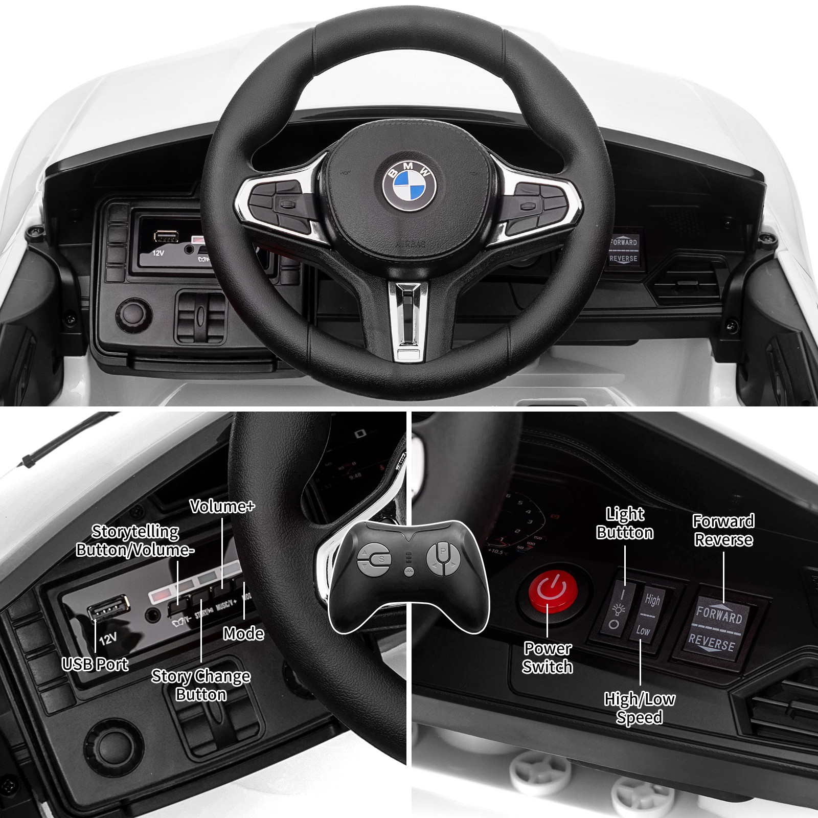 Licensed BMW M4 Electric Ride-On Car 12V for Kids w/ Twin Motors 2 Control Modes