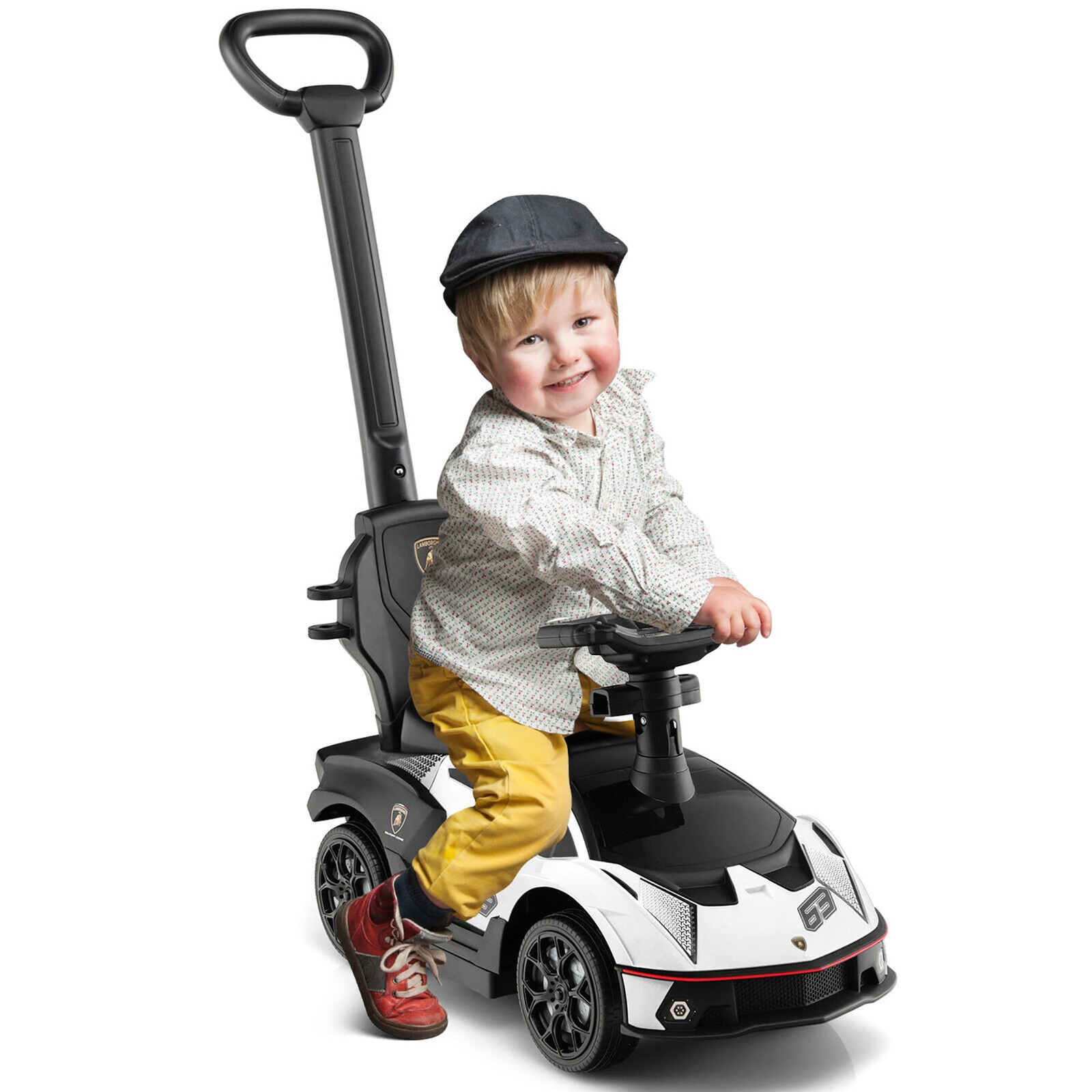 3-in-1 Licensed Lamborghini Ride on Push Car Stroller Sliding Car w/ Sound White