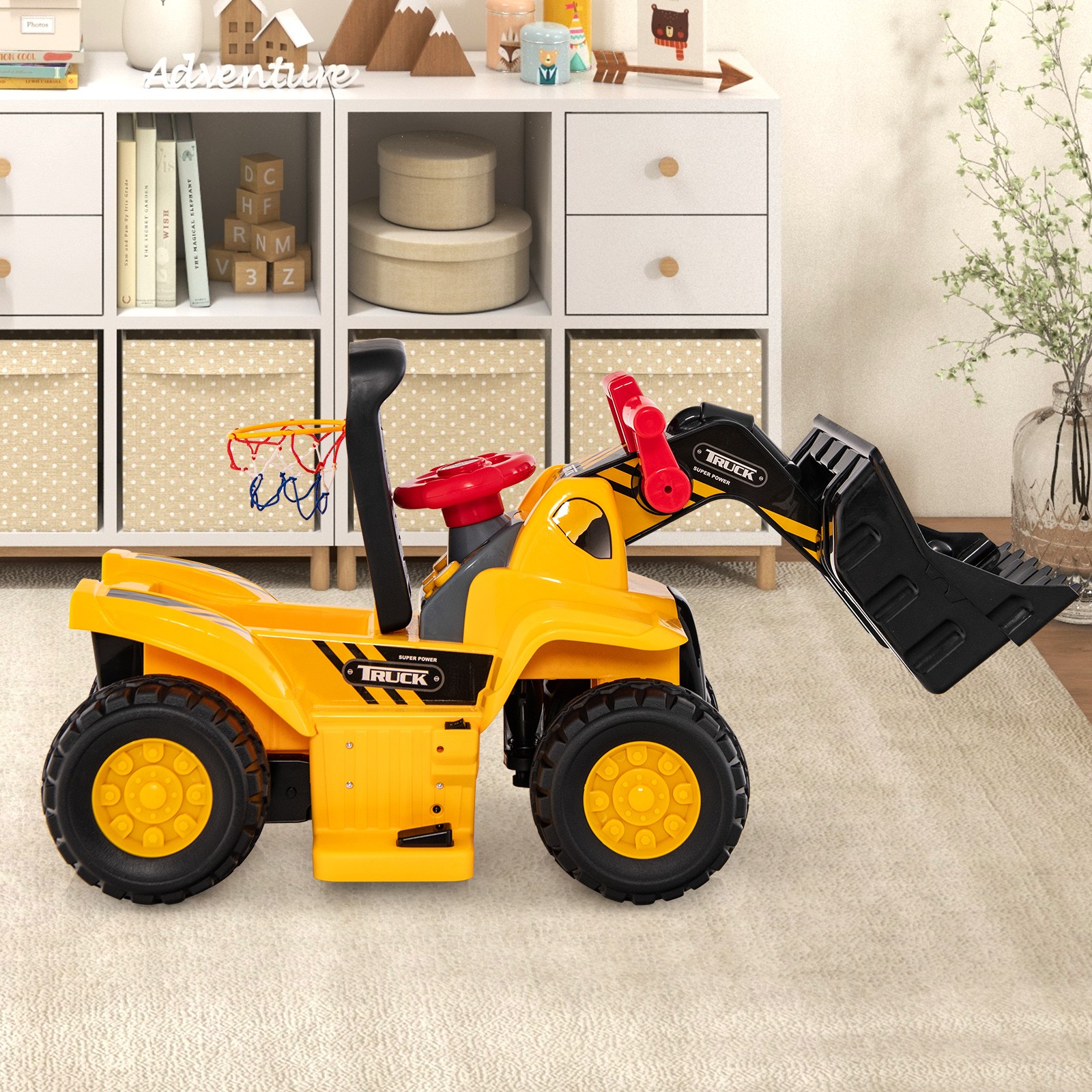 6V Electric Kids Ride On Bulldozer Pretend Play Truck Toy with Adjustable Bucket