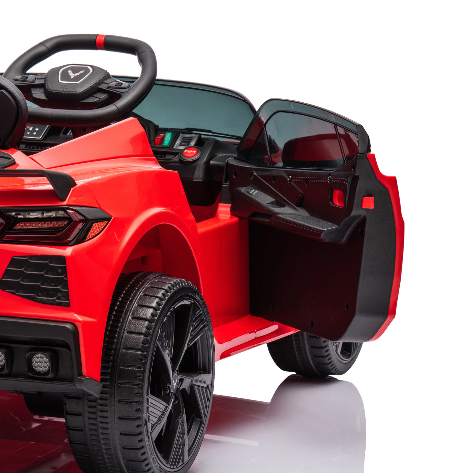 12V Chevrolet Corvette C8 Kids Ride On Car RC Remote Control LED Lights Red