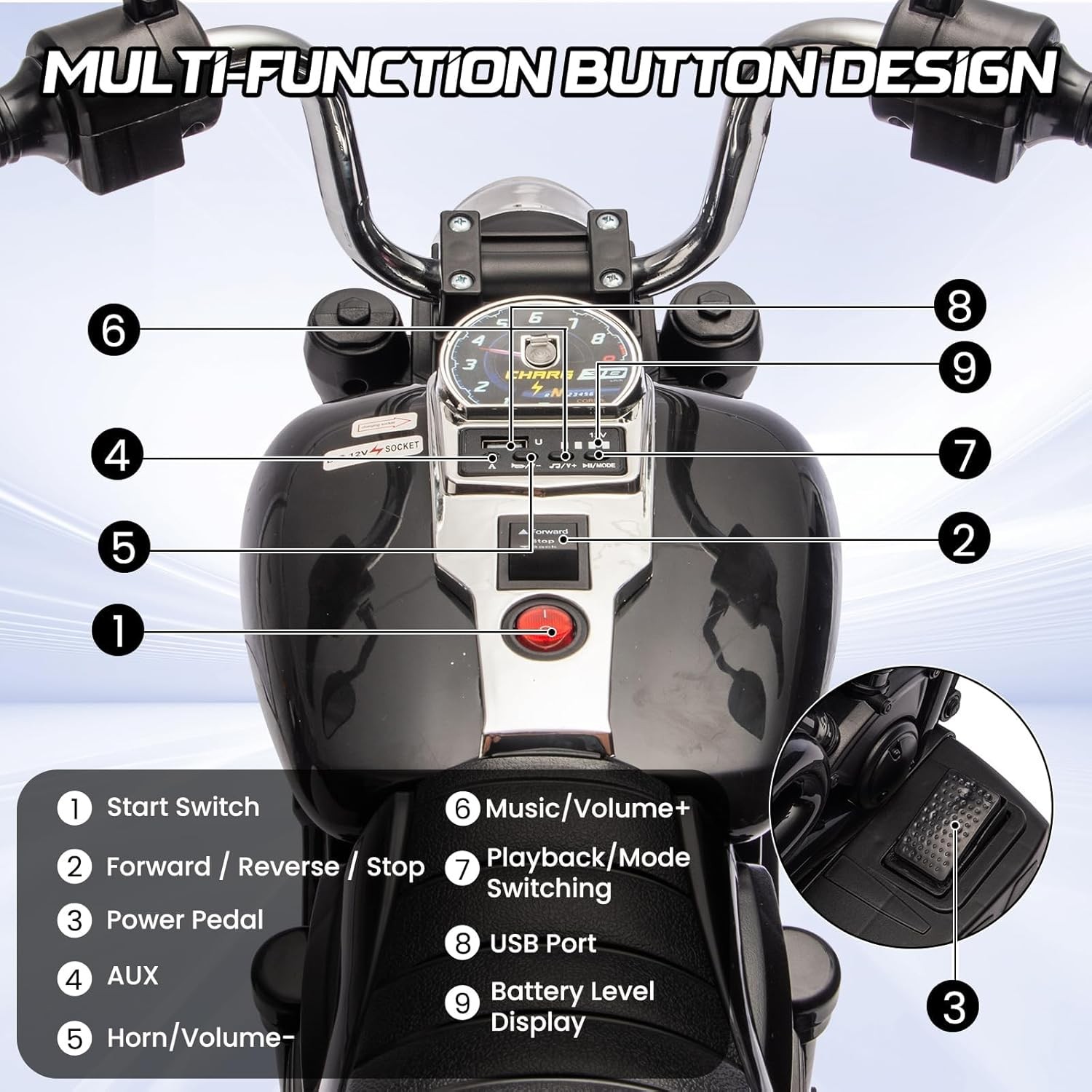 Kids Electric Motorcycle w/ Detachable Training Wheels,Ride on Toy for Ages 3-5
