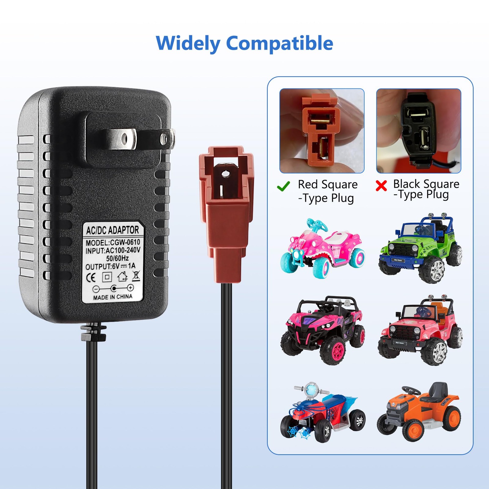 6V Battery Charger for Ride On Toys Car, Compatible with BMX X6, Kid TRAX GMC…