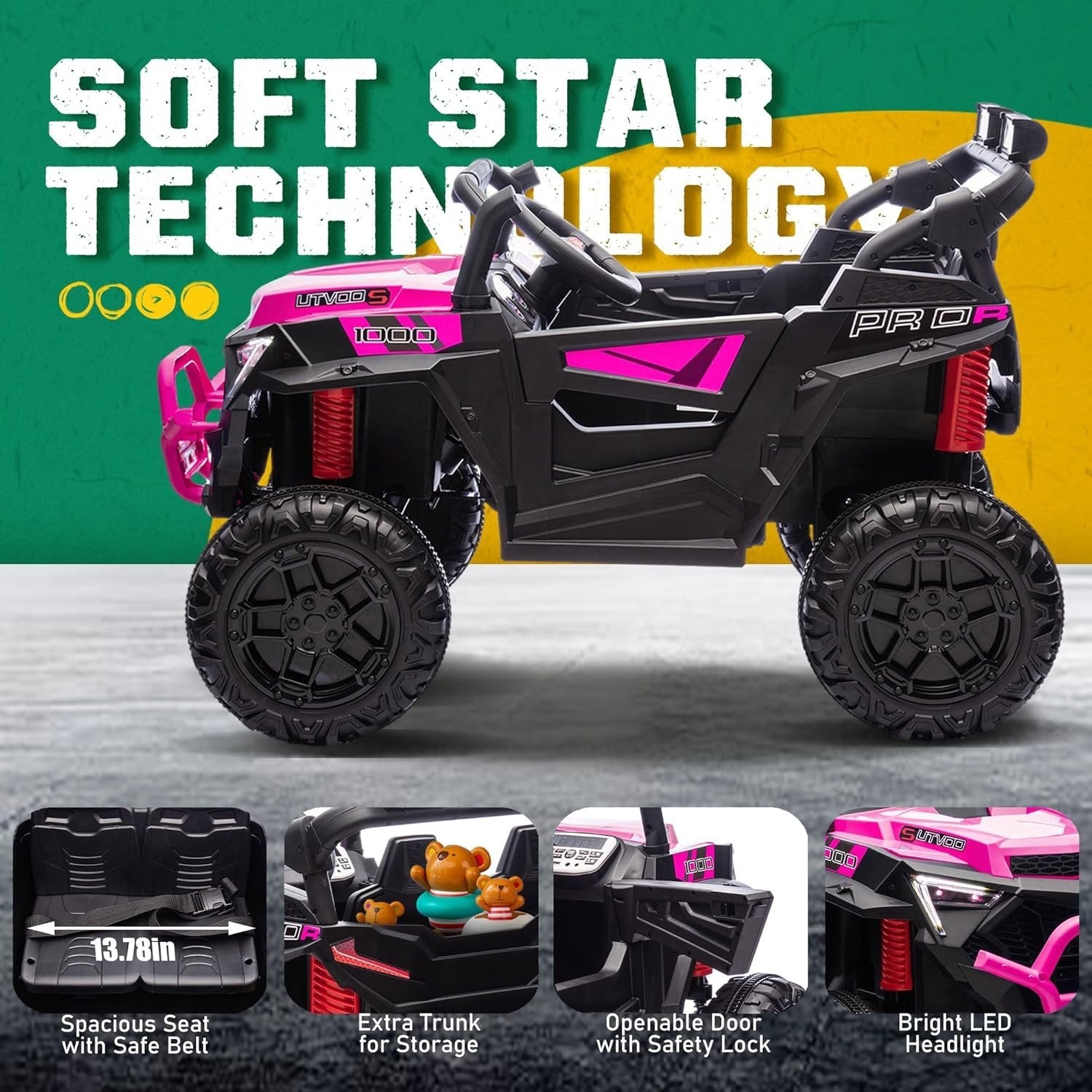 24V Kids Electric Car 400W Ride On Toy UTV with Remote Power Wheels Truck, Pink