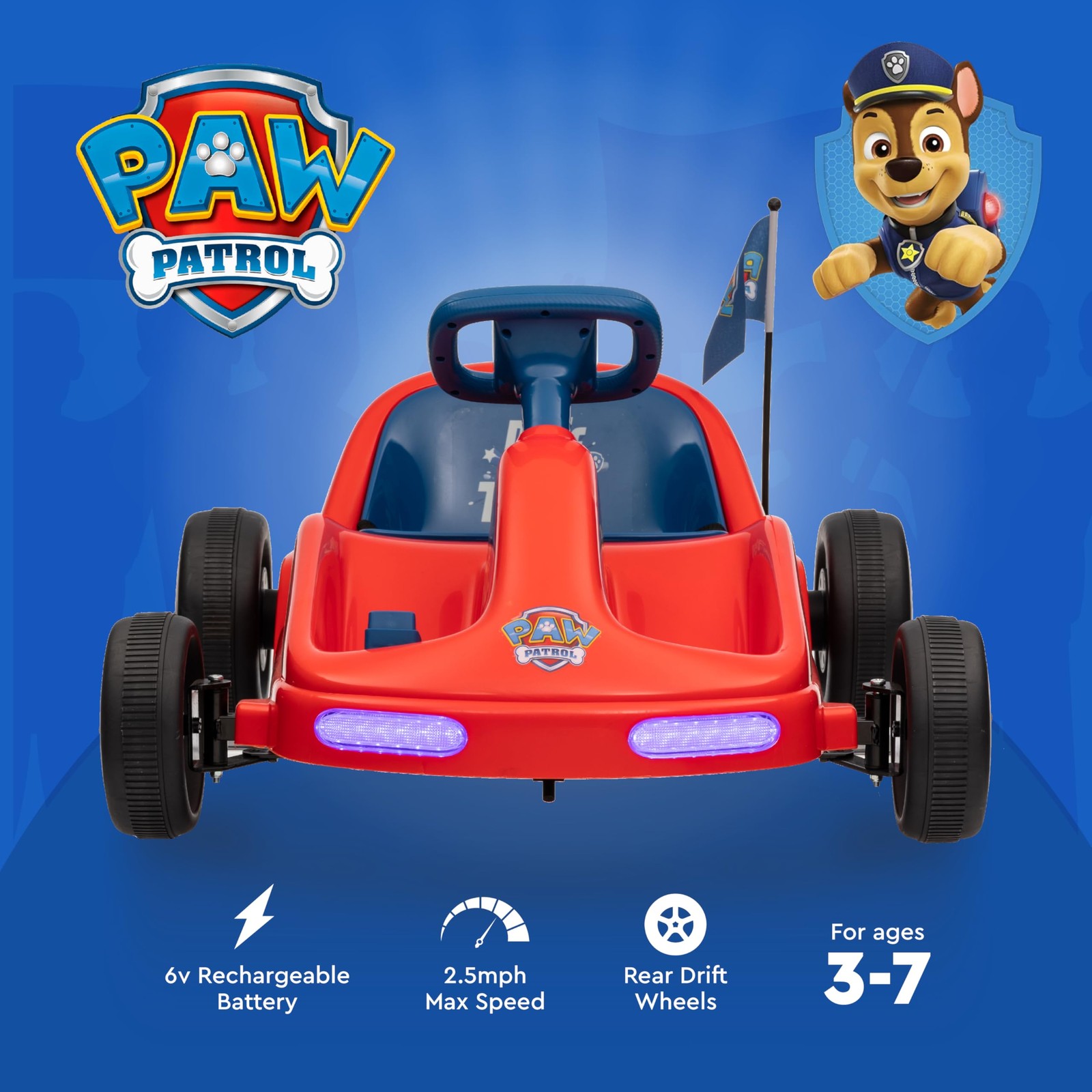 Paw Patrol Chase 6V Go Kart for , Ride-On with Lights, MP3 Jack, Remote Contr…