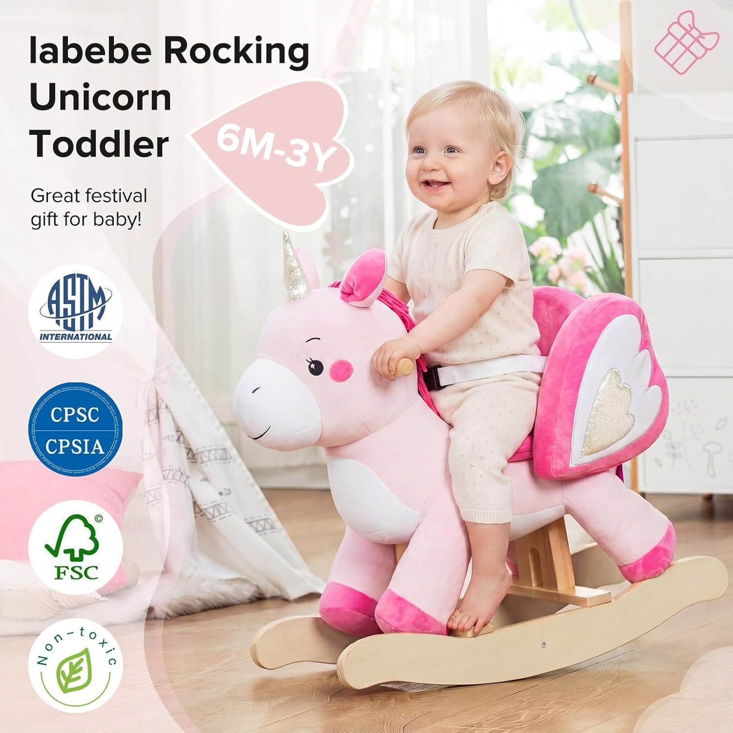 Pink Plush Unicorn Ride-On Rocker – Perfect for Growing Infants and Toddlers