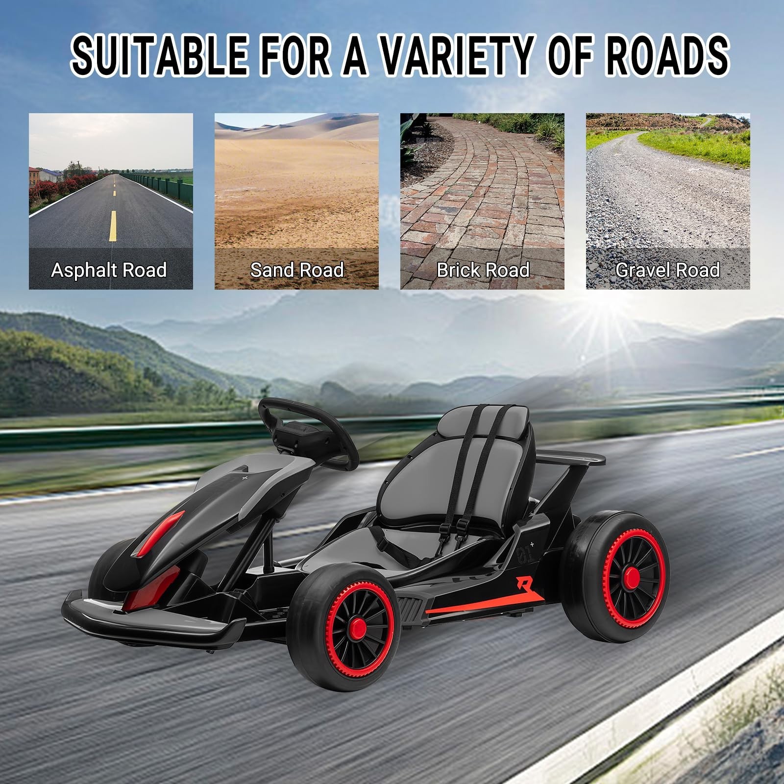 24V Go Kart for Kids Child Electric Drift Go Cart With Music 5-Point Safety Belt
