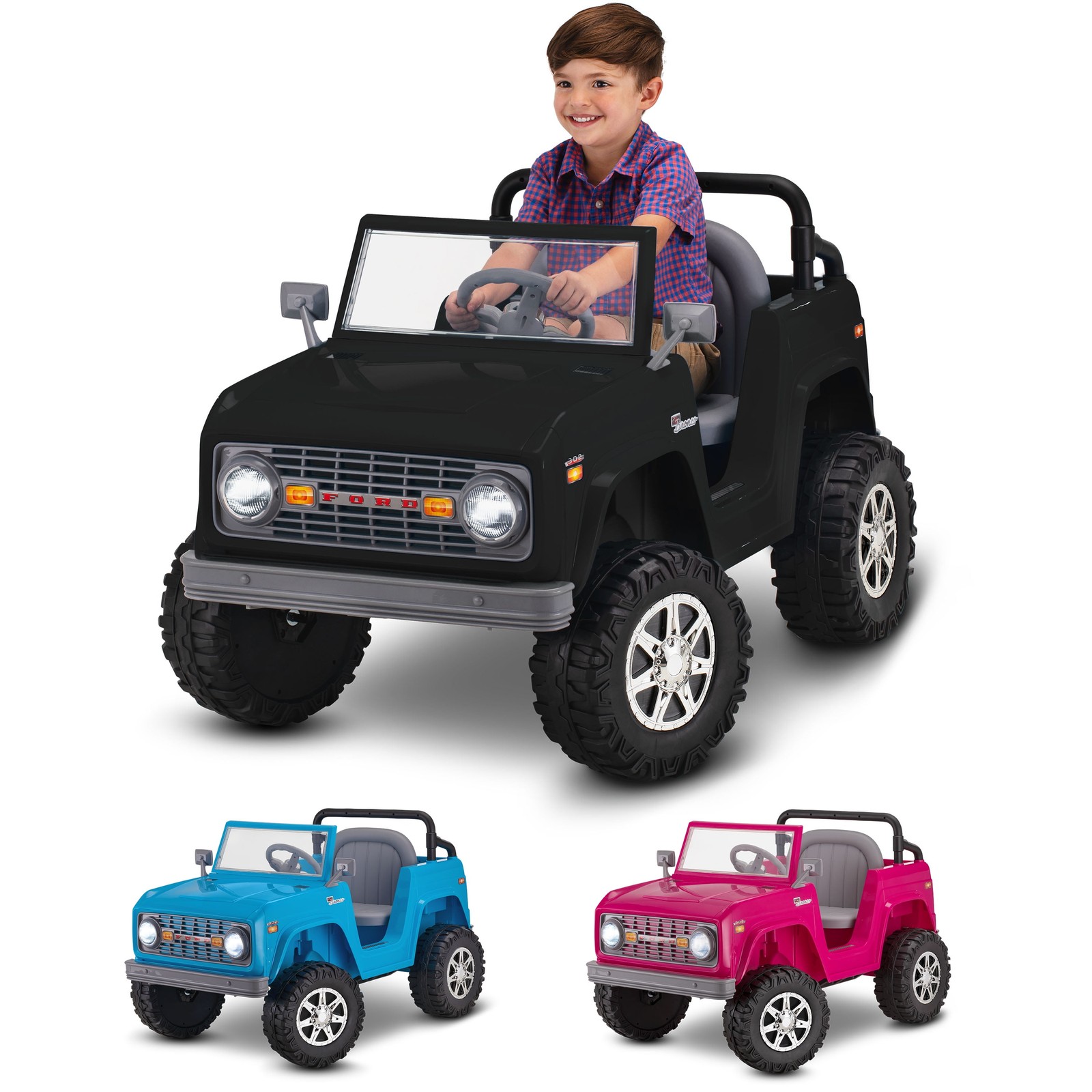 Classic 6V Ford Bronco Ride-On Car with Headlights and Horn Black Ages 3+