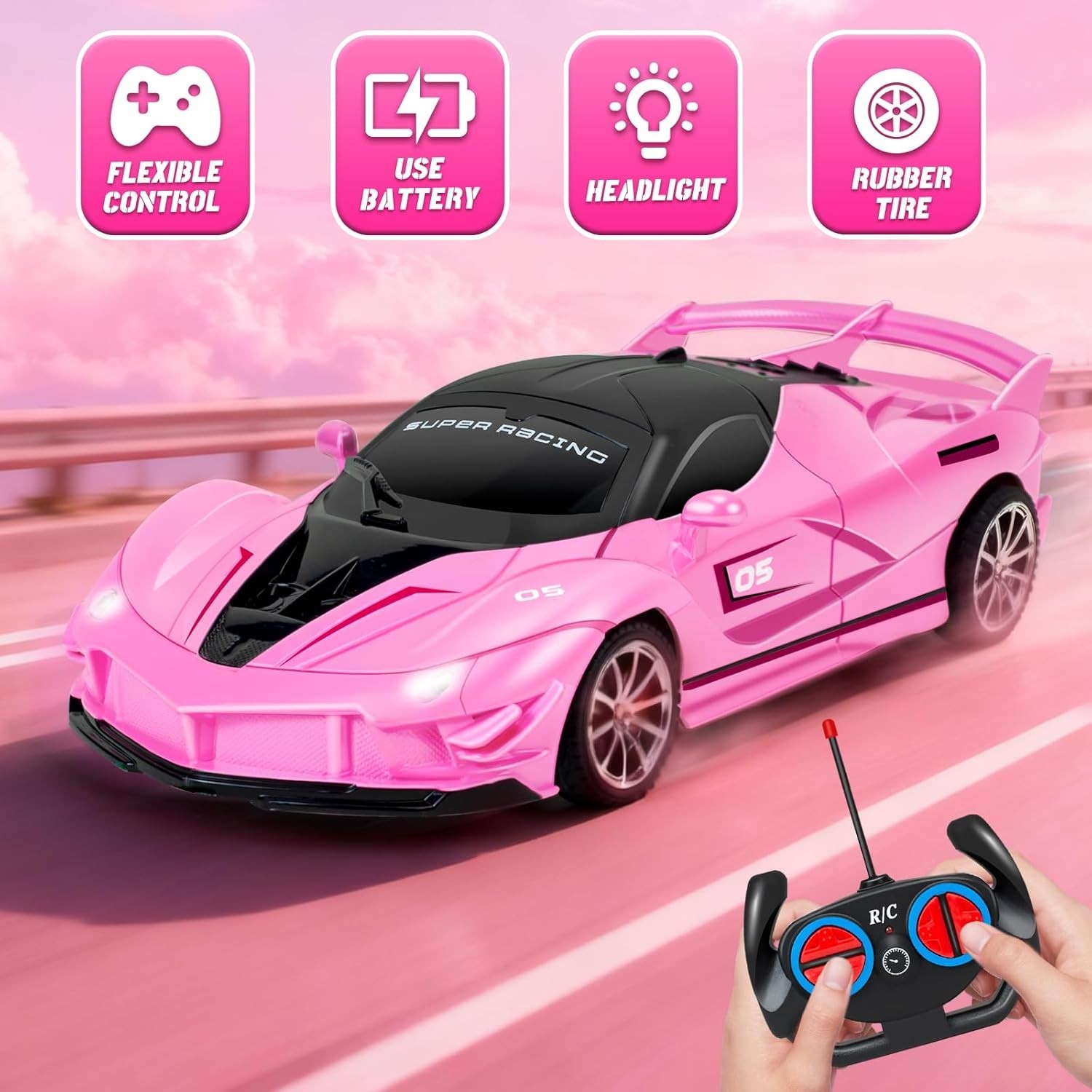 YongnKids Remote Control Car for Girls Kids, Pink RC Race Cars for Girls with Li