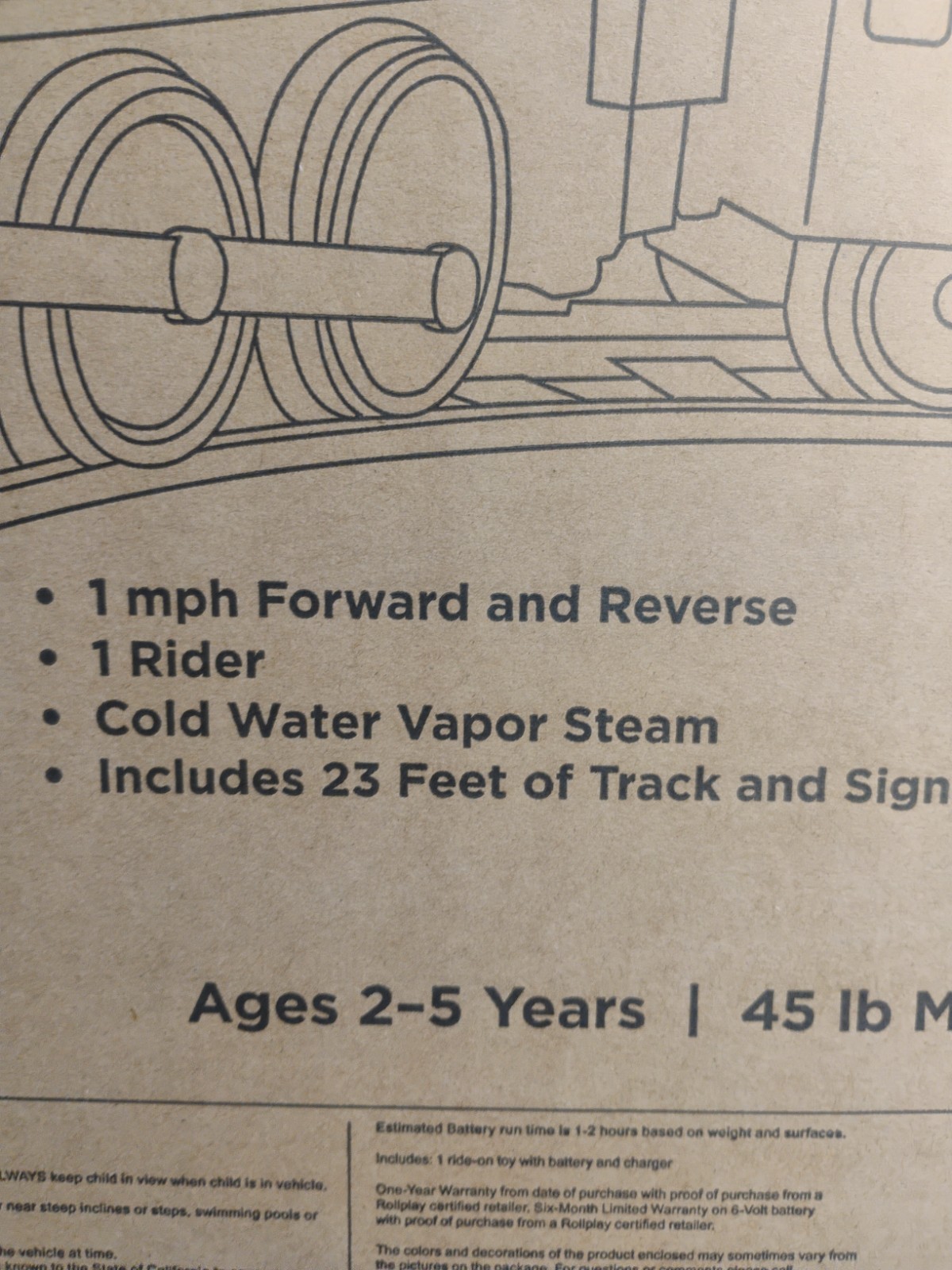 ROLLPLAY , Steam Train Ride ON ,Tracks , 6 VOLT, 2-5 Yrs , 45lb Max Weight