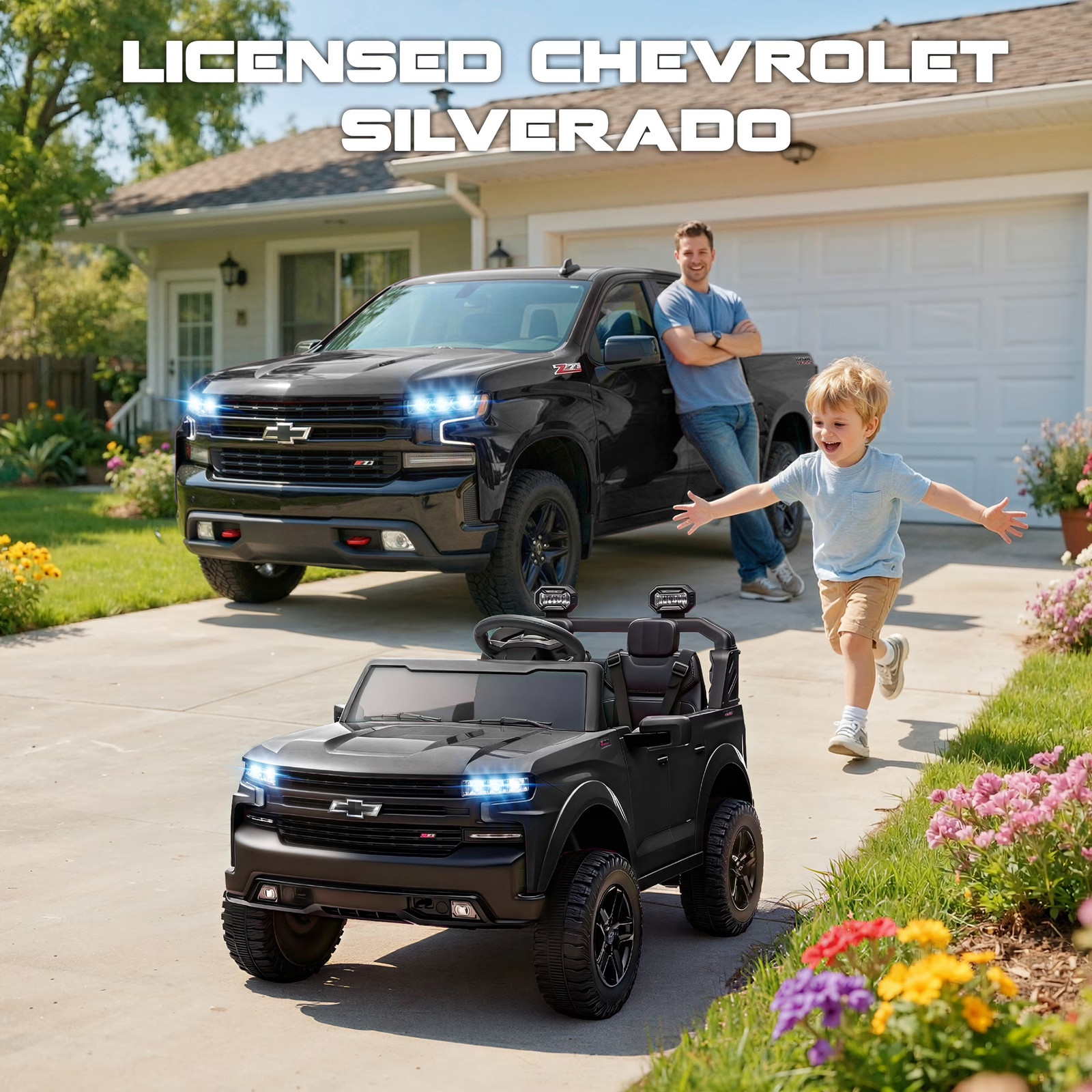 24V 2 Seater Ride on Toy, Licensed Chevrolet Silverado, Ride on Truck Car W/ Rem