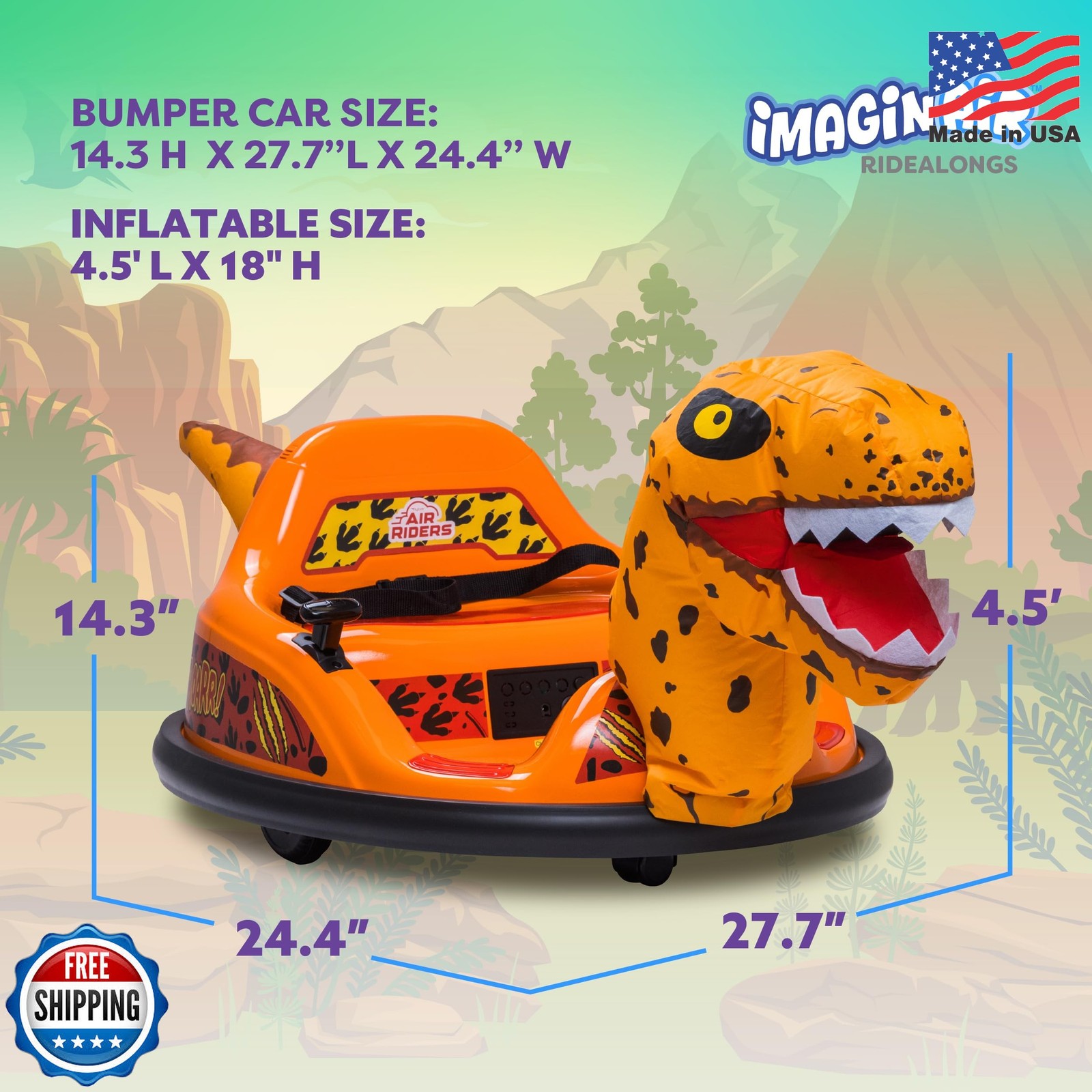6V Raptor Dinosaur Toys Bumper Car – Kids Car to Drive, Ride On Toy, Auto-Inflat