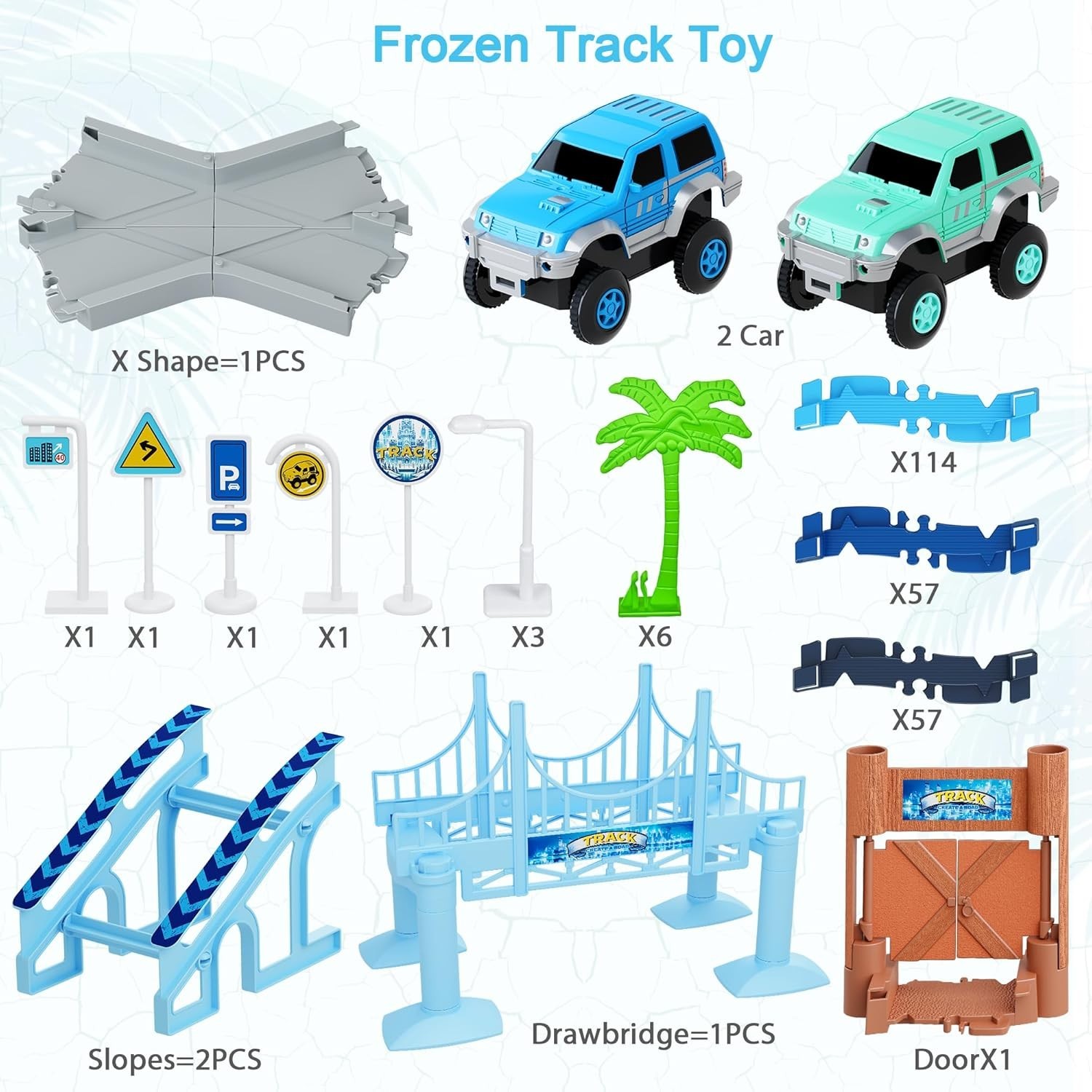 Create Your Frozen World: 269 PCS Race Track Playset & 2 Race Cars for Ages 3-6
