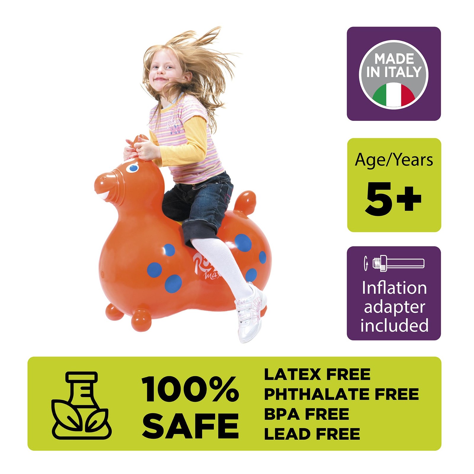 Orange Ride On Toy for Kids 66×66 cm Vinyl Contoured Shape for Balance Fun