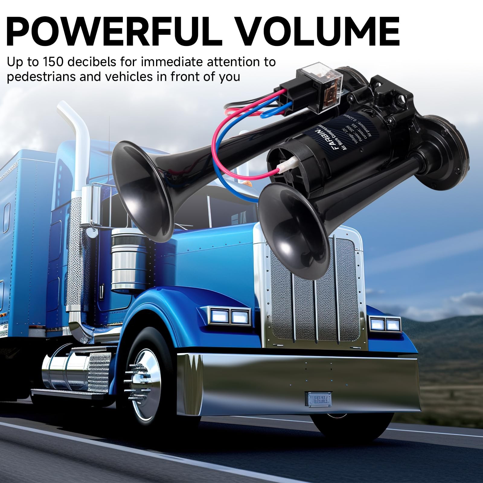 Black Air Horn for Truck Train Horn for Car Loud Car Horn with Button Truck H…