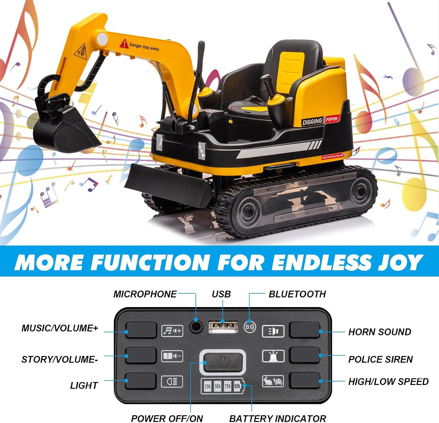 360 Degree Rotating Ride on Excavator and Bulldozer,12V12Ah Battery Powered Ride