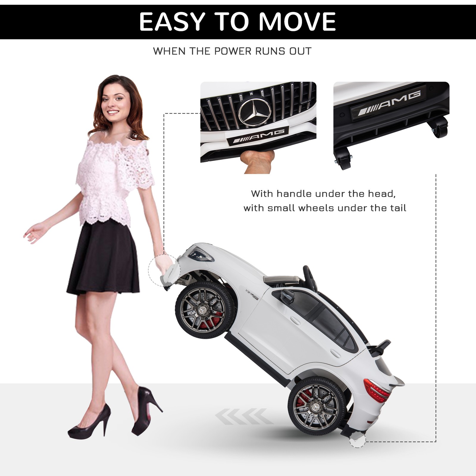 12V Ride On Toy Car for Kids with Remote Control, White