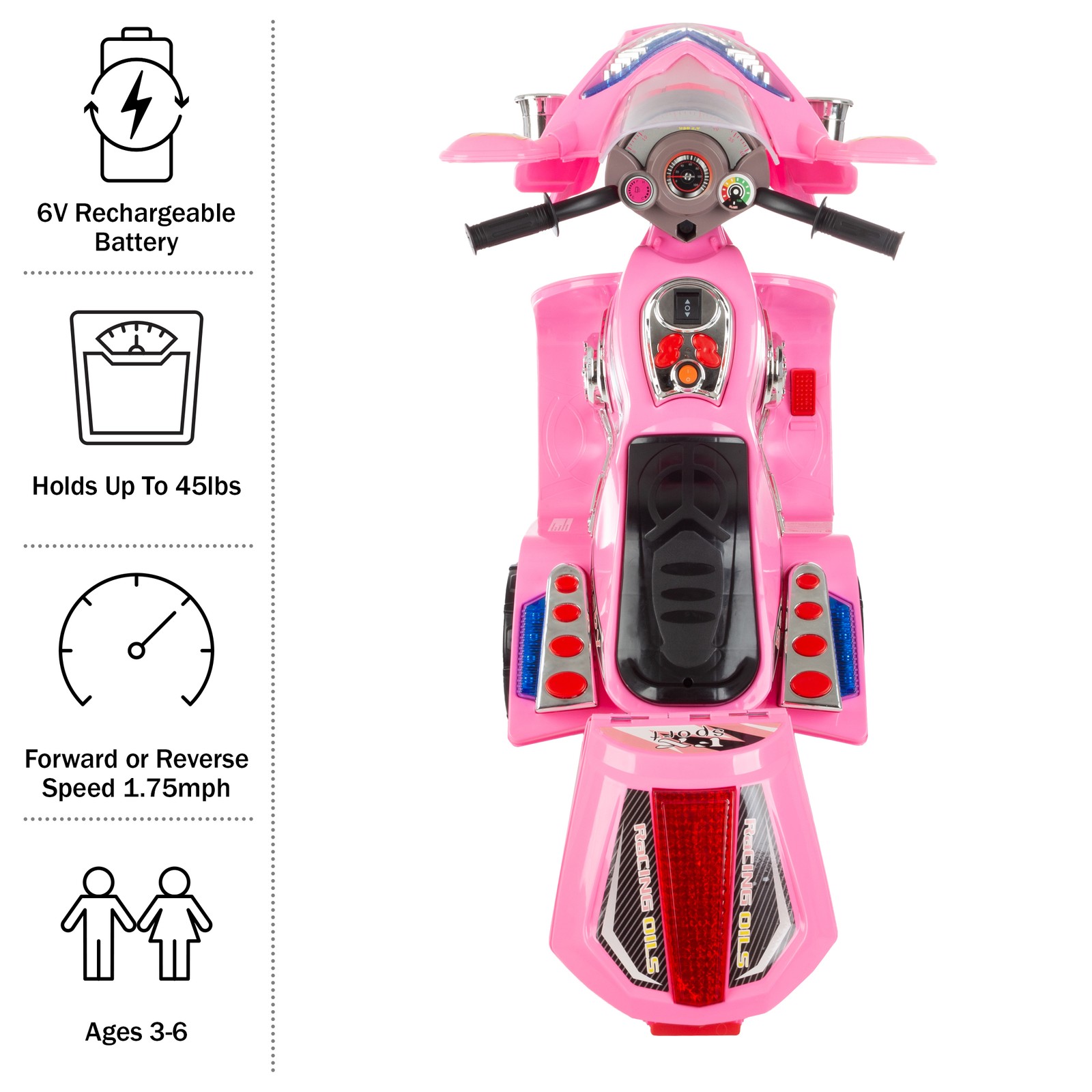 Motorcycle Ride on Toy Battery Operated Bike Trike Rechargeable Kids Ages 2 – 3