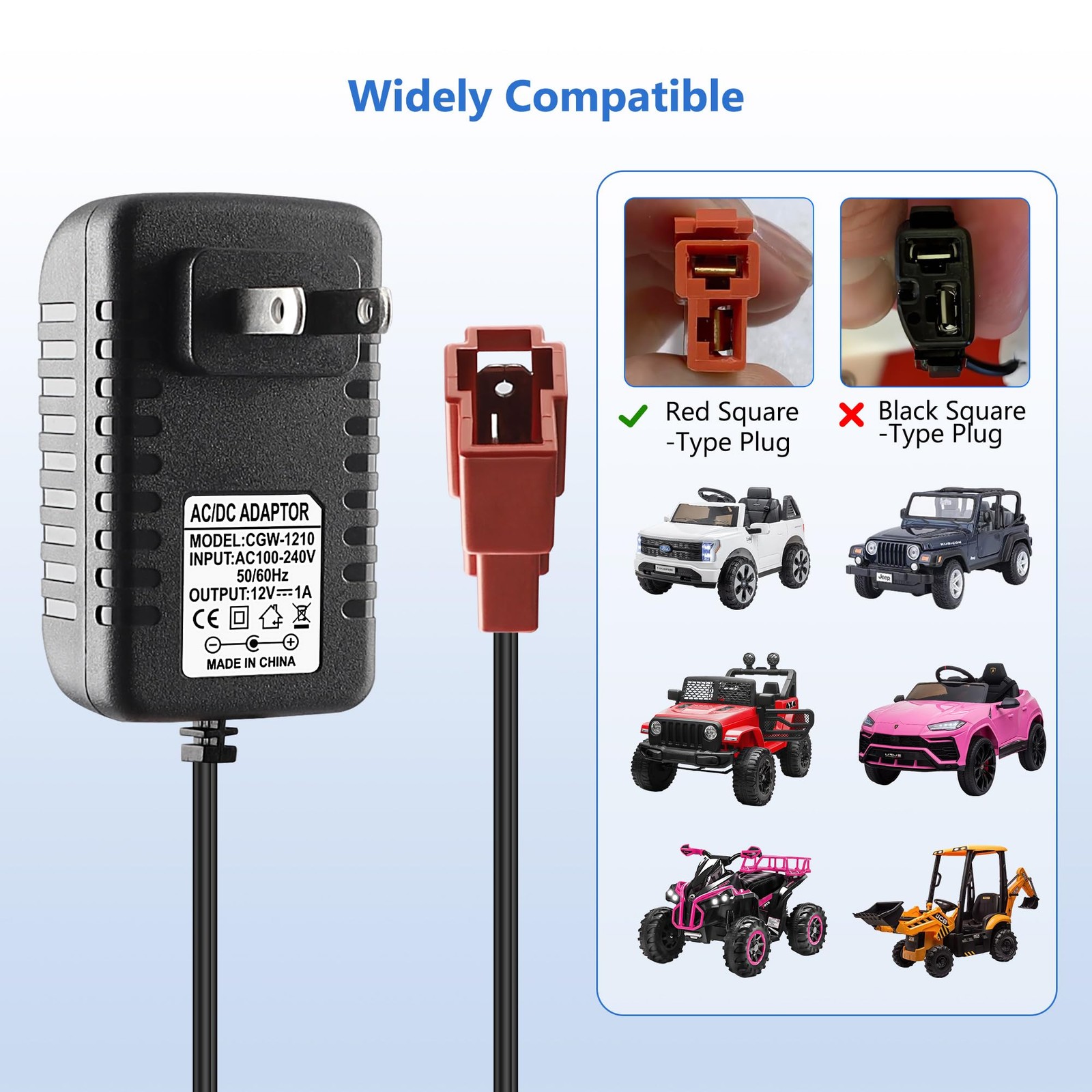 12V Battery Charger for Ride On Car Toy, Compatible with BMX X6, Kid TRAX GMC…