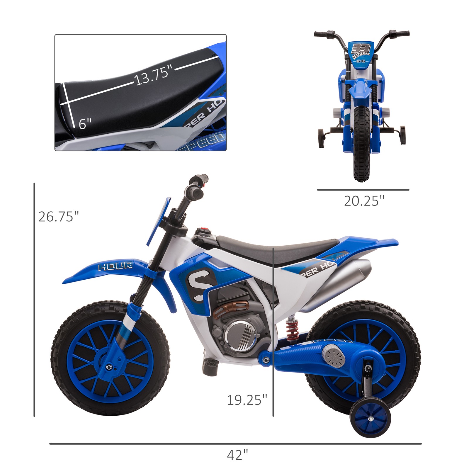 12V Kids Motorcycle Off Road Electric Motor Bike, Blue
