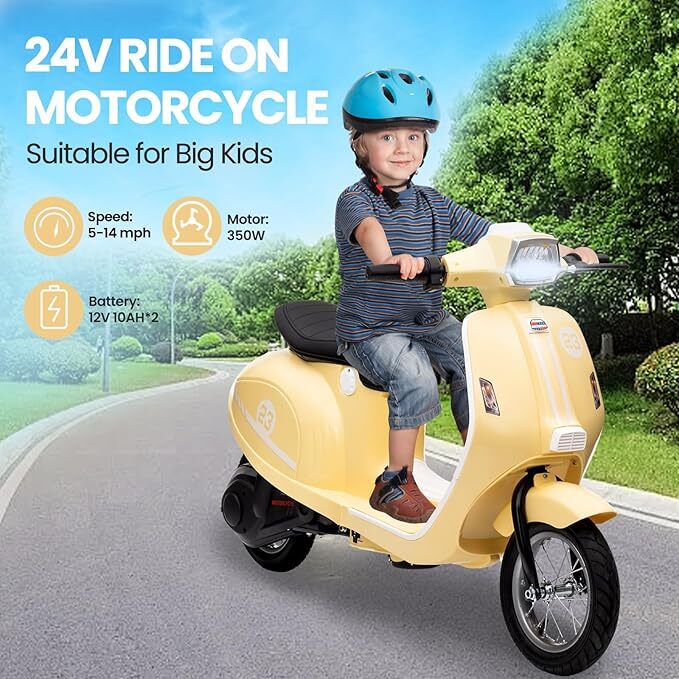 Electric Motorcycle for Big Kids 24V 350W Kids Ride on Moped Max Up to 14MPH