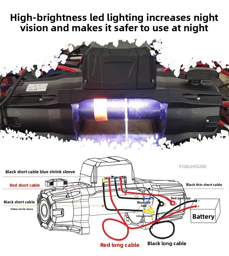 12V Portable Vehicle Self-Rescue Electric Silent Integrated Winch 13,500 Lbs
