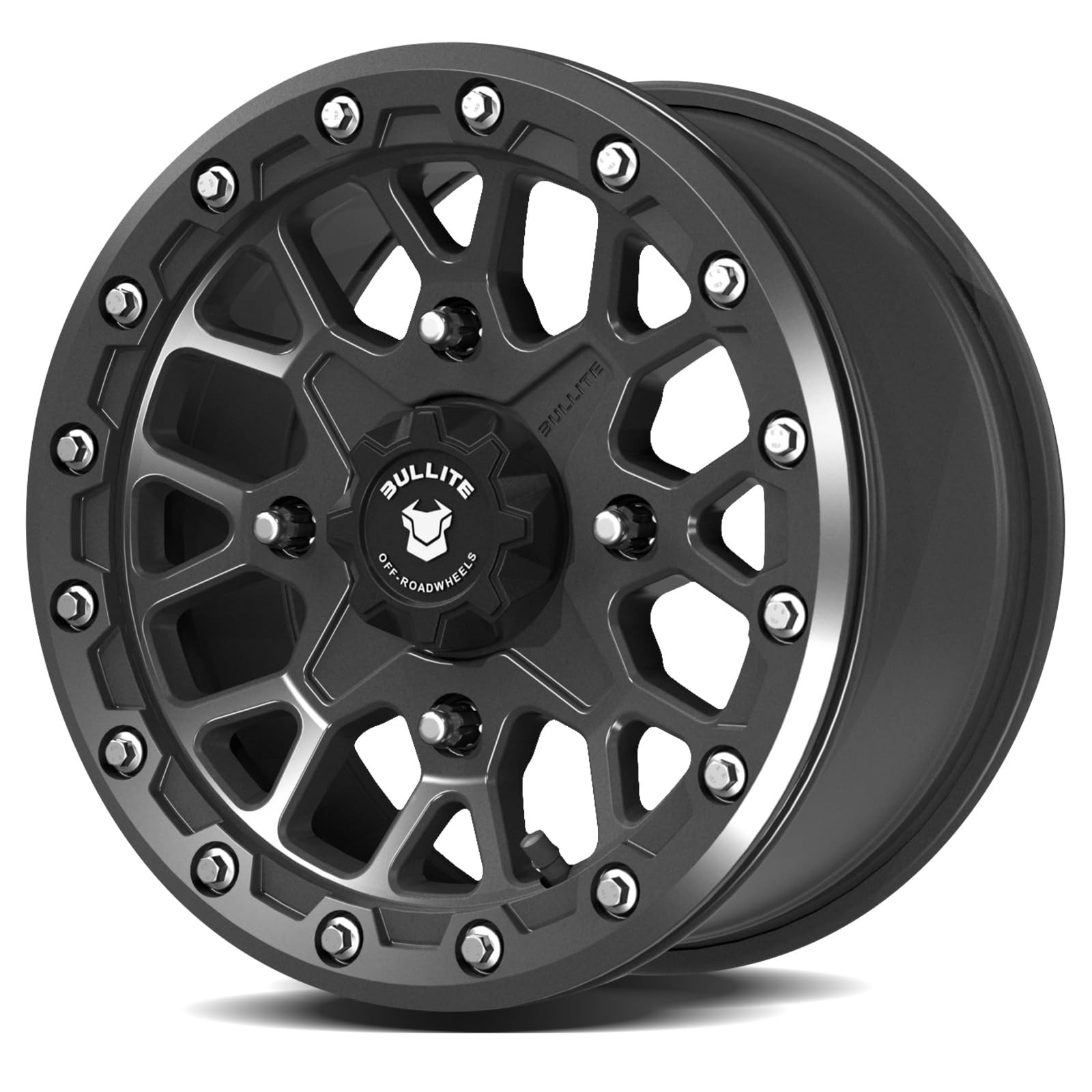 Bullite Wheels BT-05 Rider UTV ATV Wheel Gunmetal Gray Rims and Satin Black B…