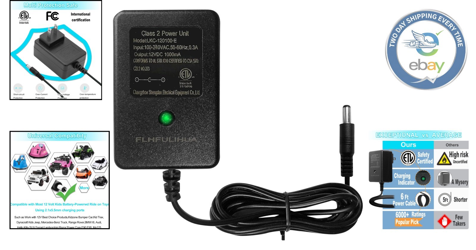 Rechargeable 12V Battery Charger for Kids Ride-On Toys – LED Charge Indicators