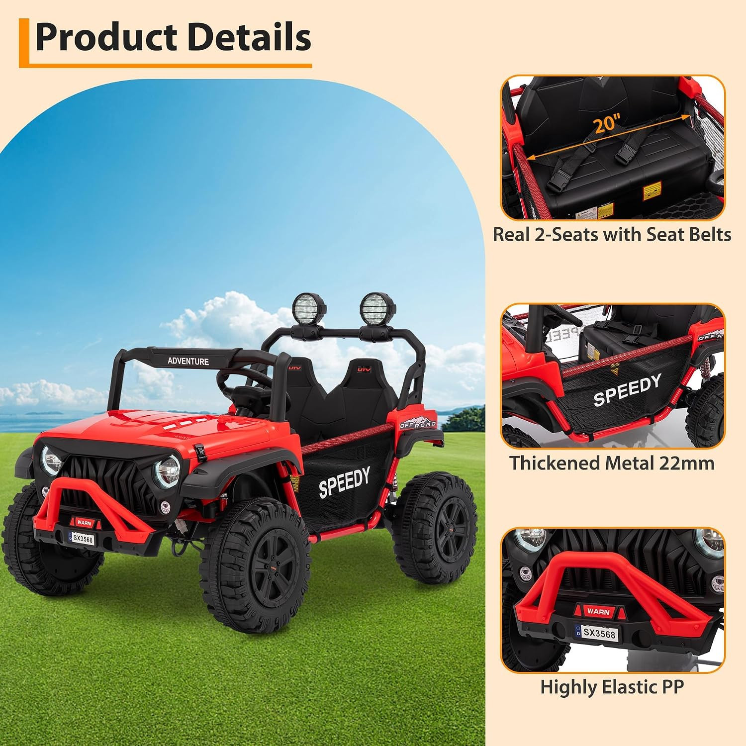 24V Ride on Car for Big Kids, Iron 2 Seater Ride on Toy, Fast 4.97MPH Truck, 4WD