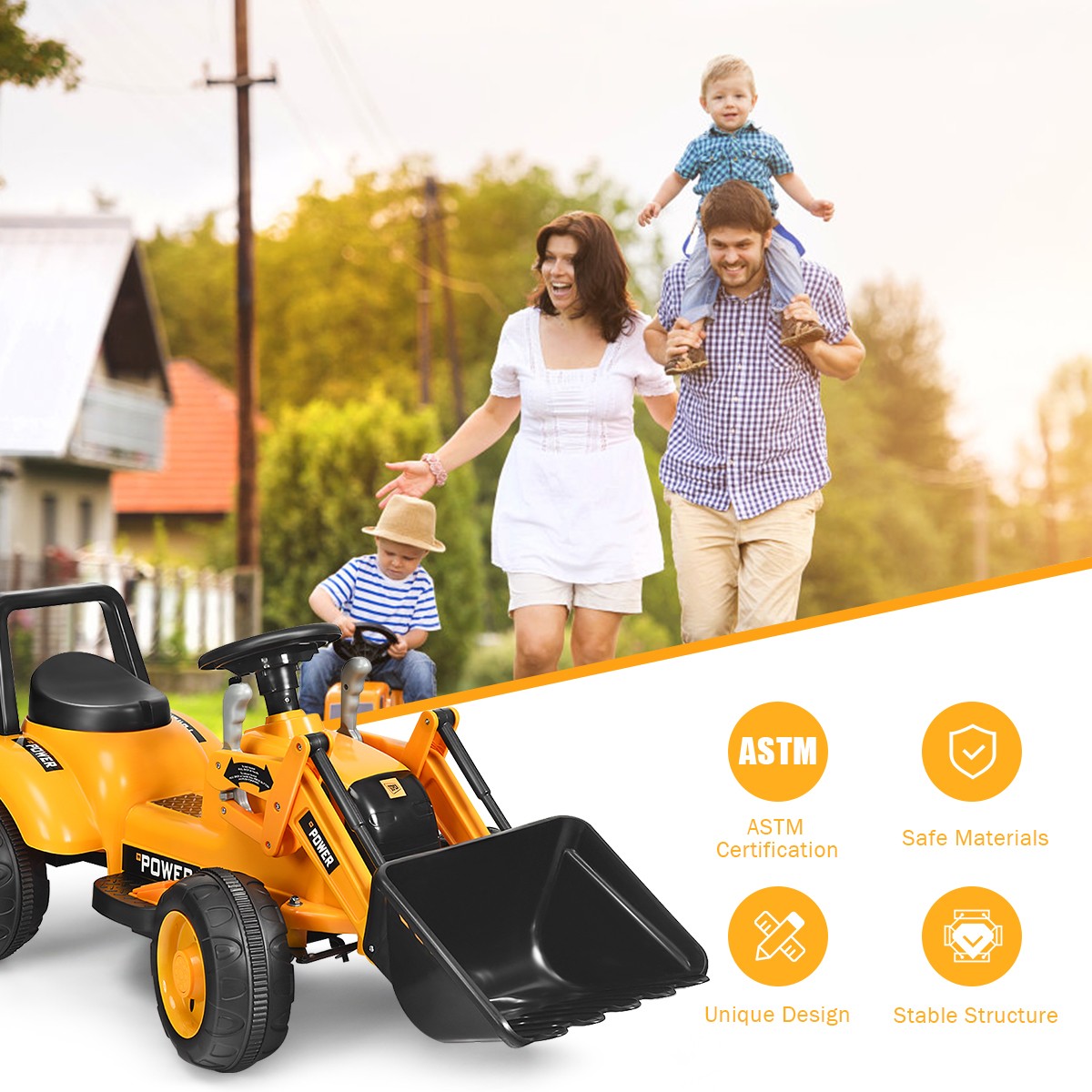 Kids Ride On Excavator Tractor w/Digging Bucket 6V Battery Powered Digger Yellow