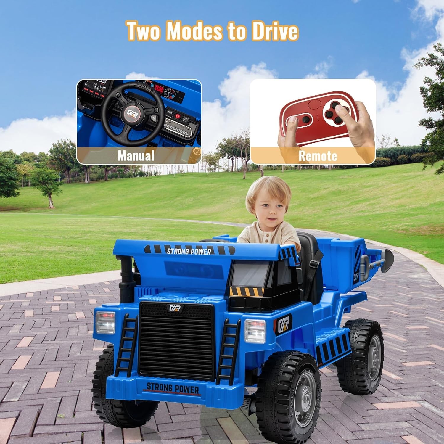 12V Kids 4WD Ride-On Dump Truck w Remote,Power Dump Bed,2-Speed Electric Car Toy