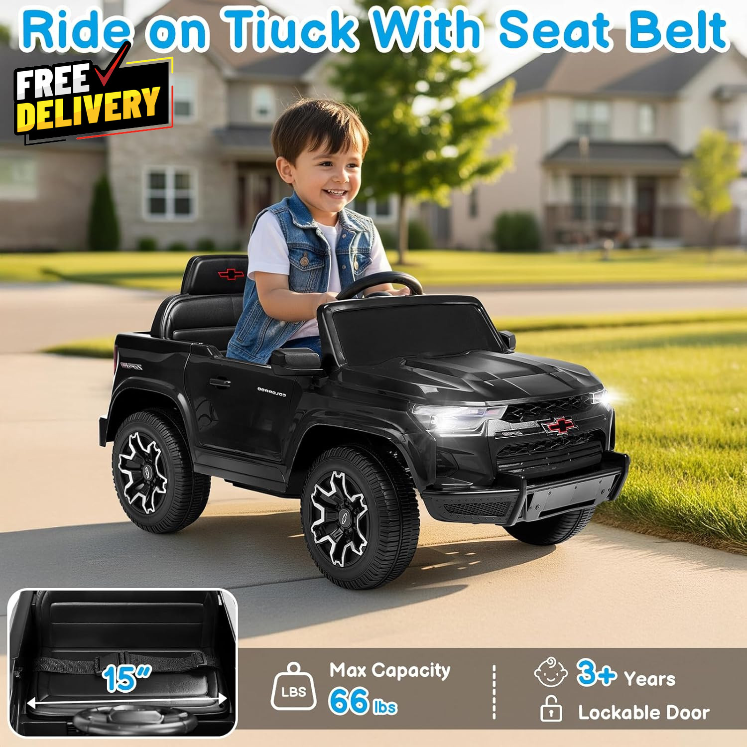 Licensed Chevrolet Colorado 12V Electric Ride-On Car for Kids w Remote Control