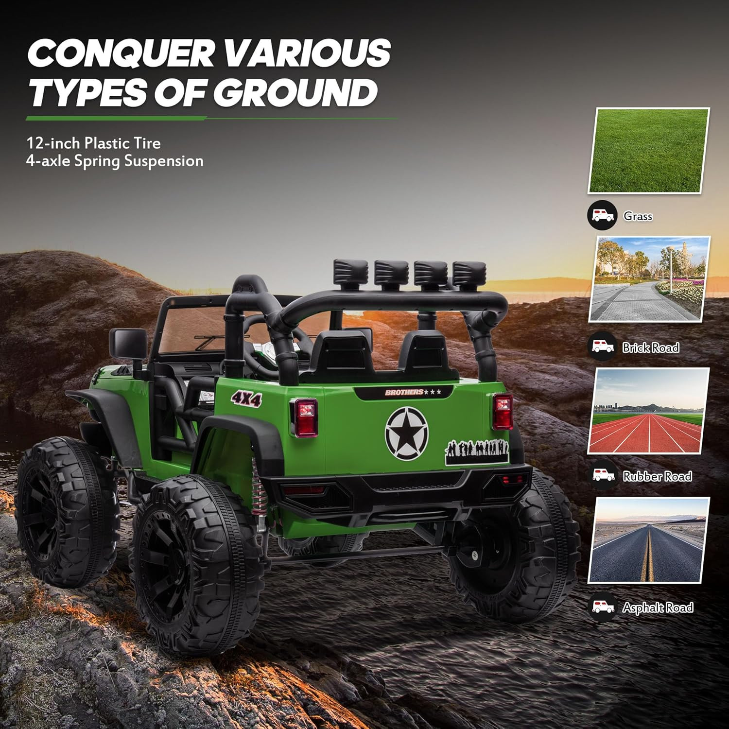 24V 9Ah Ride on Toy for Big Kids, 4X4 2 Seater Ride on Car Truck W/Remote Contro