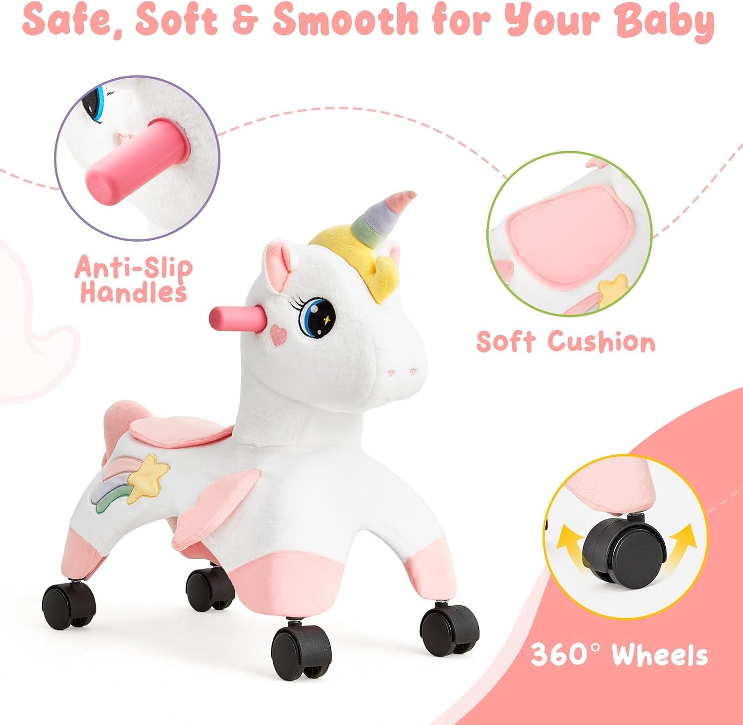 Unicorn Ride On Toys Toddler Ride On Toys W/ 360° Wheels Toddler Bike Designed