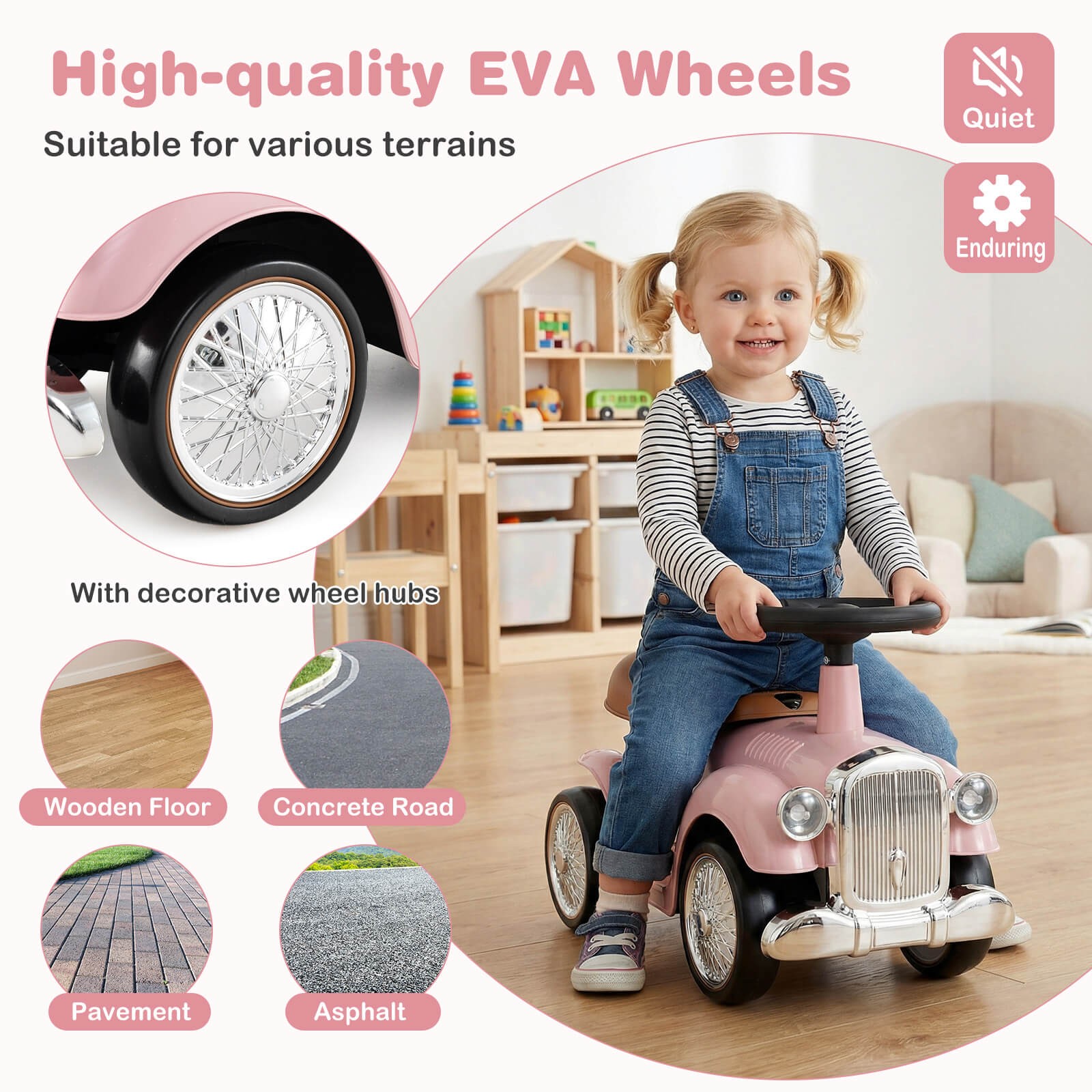 Retro Kids Ride-on Toy Kids Sit to Stand Vehicle with Working Steering Wheel