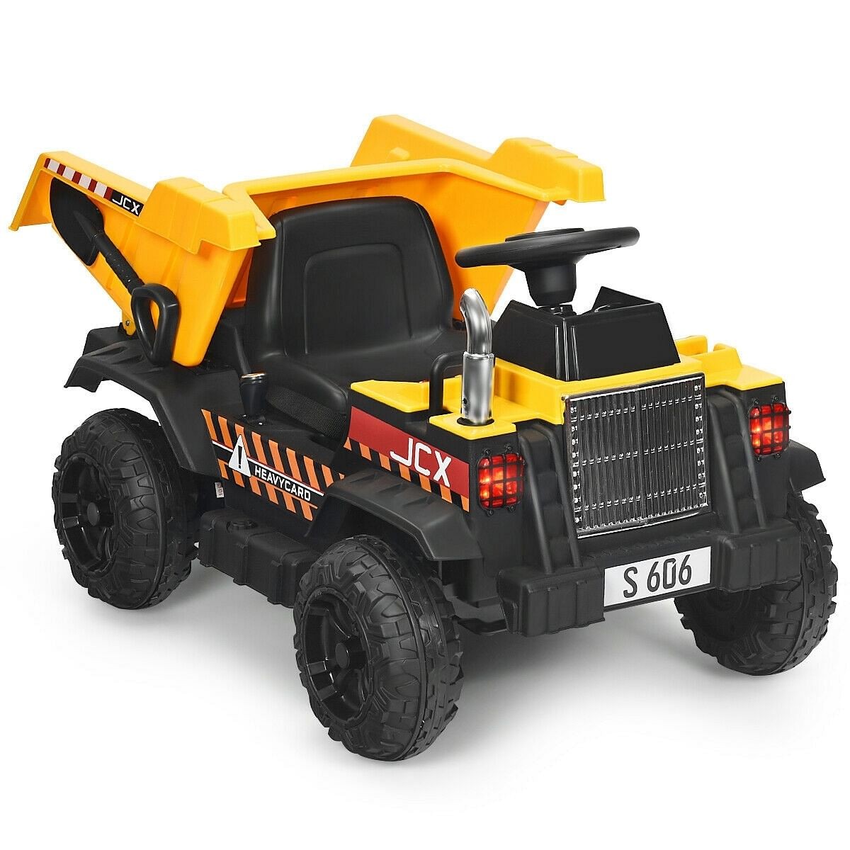 12V Battery Kids Ride On Dump Truck with Electric Bucket and Dump Bed-Yellow – C