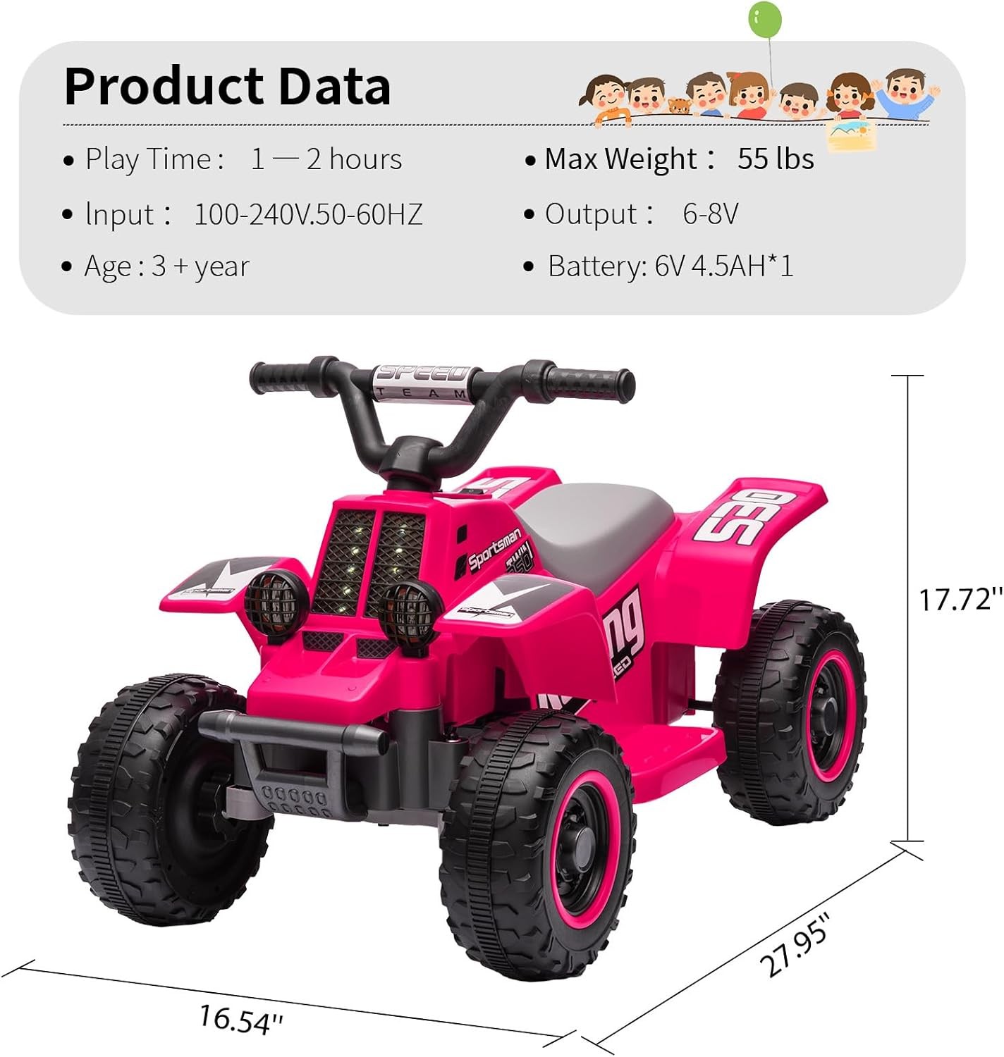 Electric Ride on Cars ATV for Kids,6v 4.5AH Battery,Ride-on Toys for Children