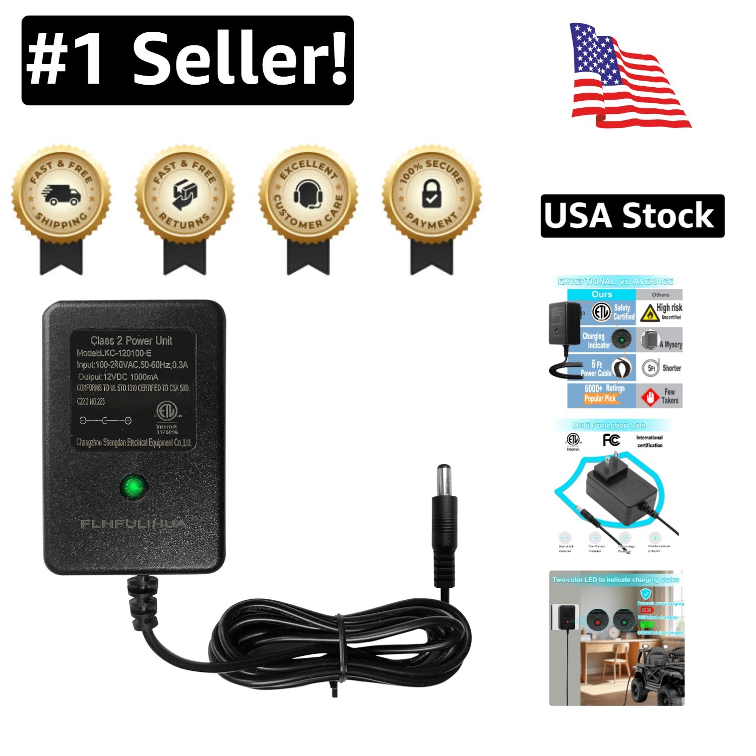 12 Volt Ride-On Toy Charger with LED Indicator – Compatible with Major Brands