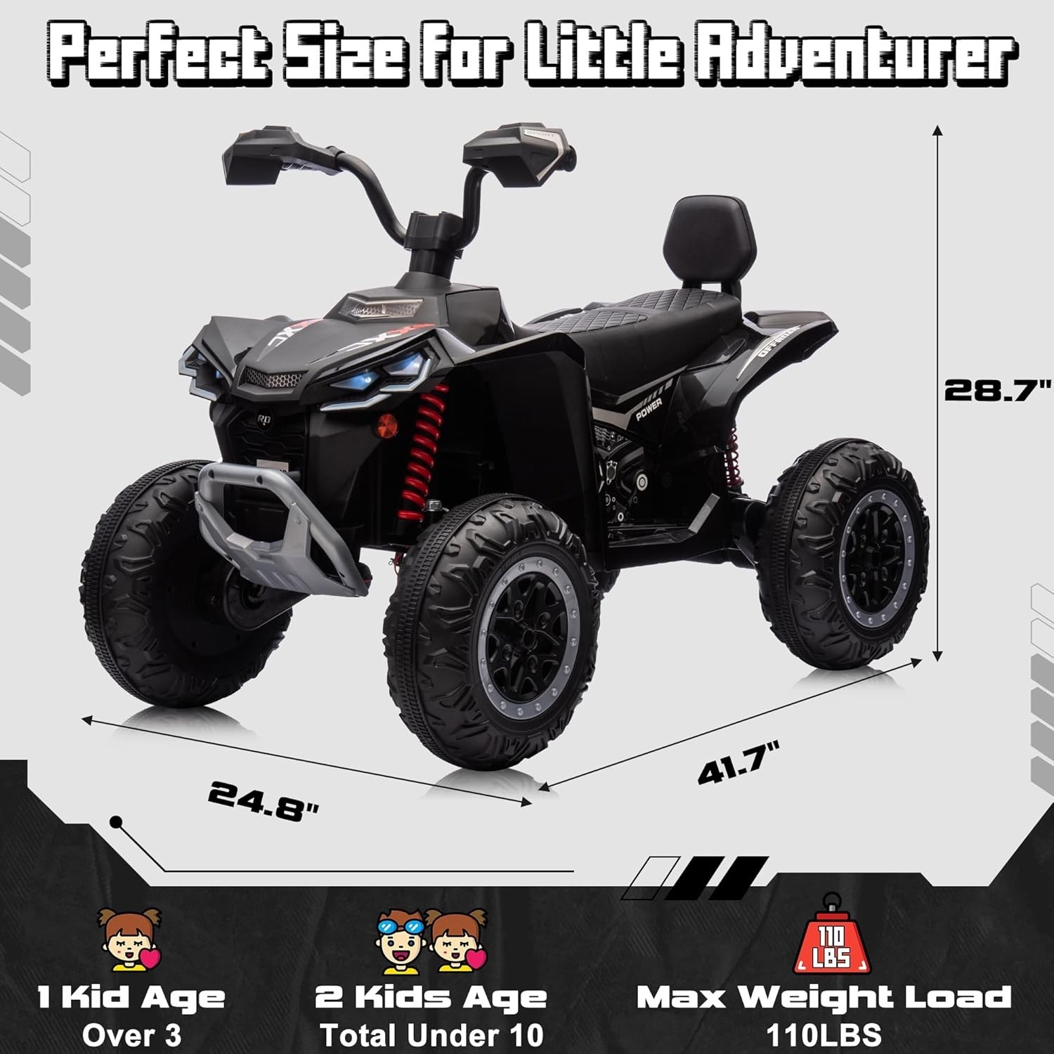 24V 4WD 2 Seater Kids Electric ATV 4×200W Ride On Toy Car 7AH Battery w/ Kneepad