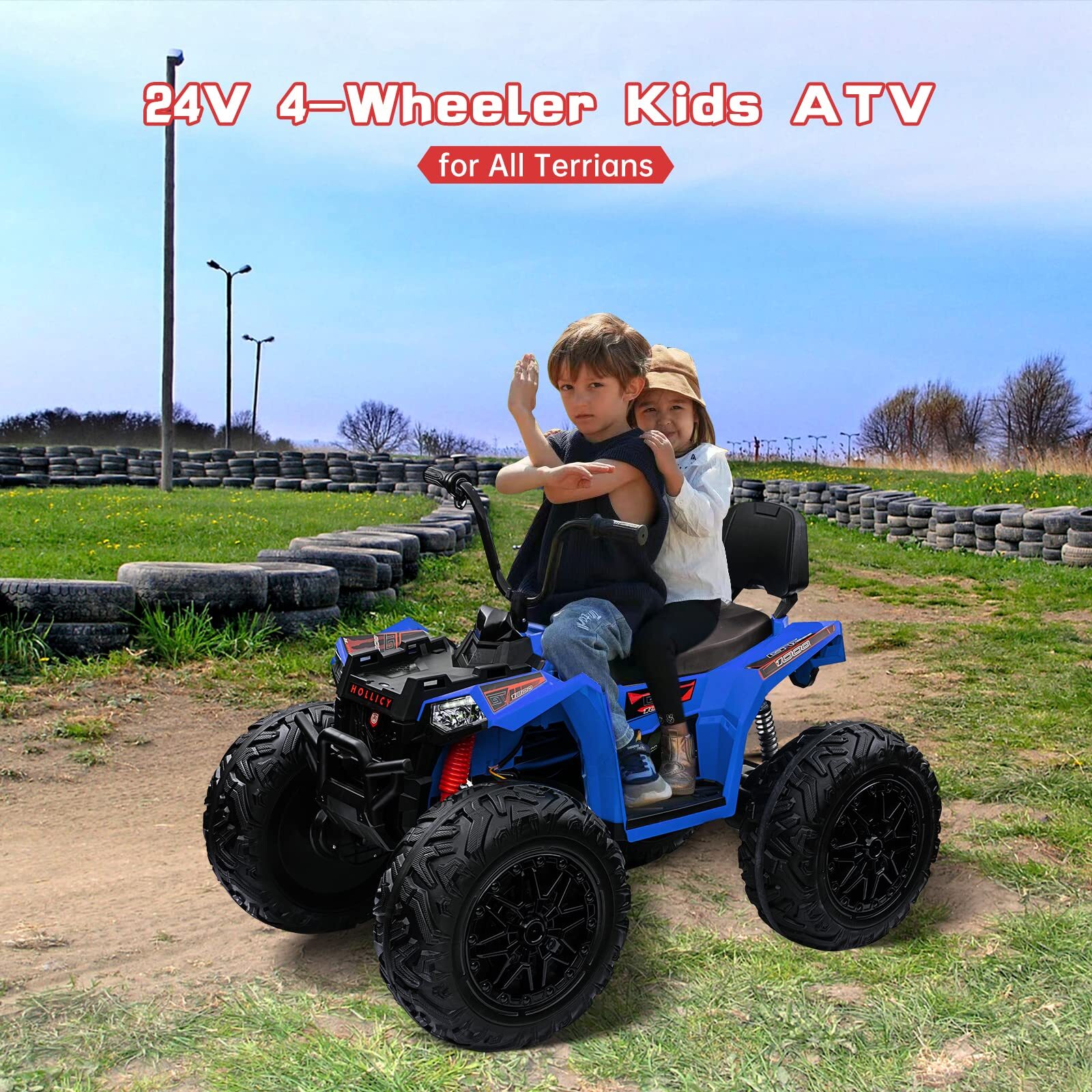 Kids ATV Car, 24V Ride On Car 4WD Quad Electric Vehicle, 4x80W Powerful Engine