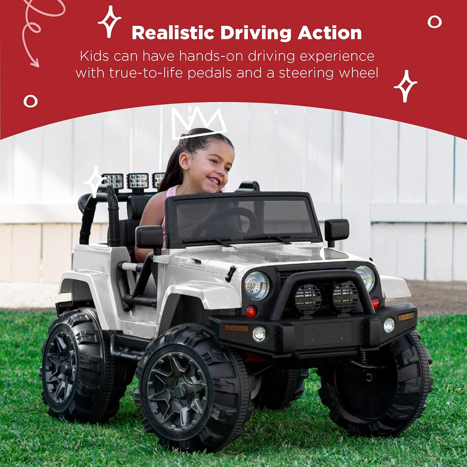 Jumbo 12V Kids Electric Ride-On Car with Remote Control – White